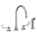 Dual-Wristblade-Handle Four-Hole Widespread with Sprayer Deck-Mount Kitchen Sink Faucets image