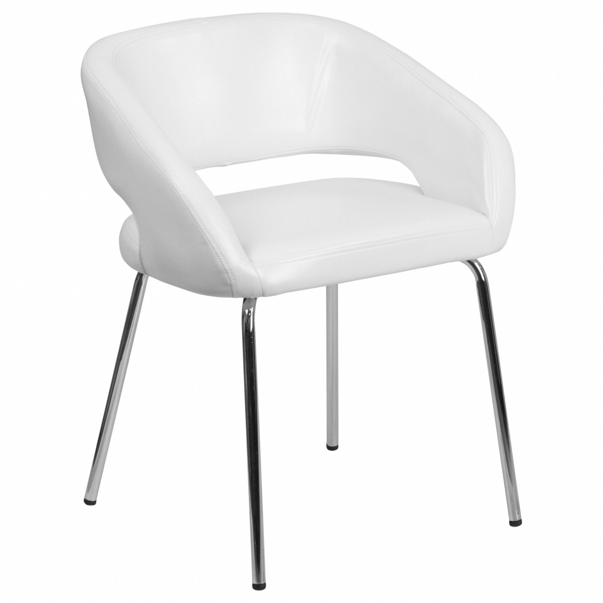 Barrel Chair: White, Gray, 4 Casters/Glides, 23 1/2 in Overall Wd, 17 in Seat Wd