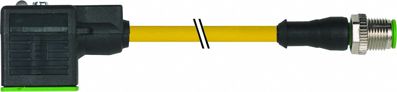 Cordset: M12 Male Straight x DIN Form CI, 3 m Cable Lg, PVC, Yellow, 3 Pins, IP67
