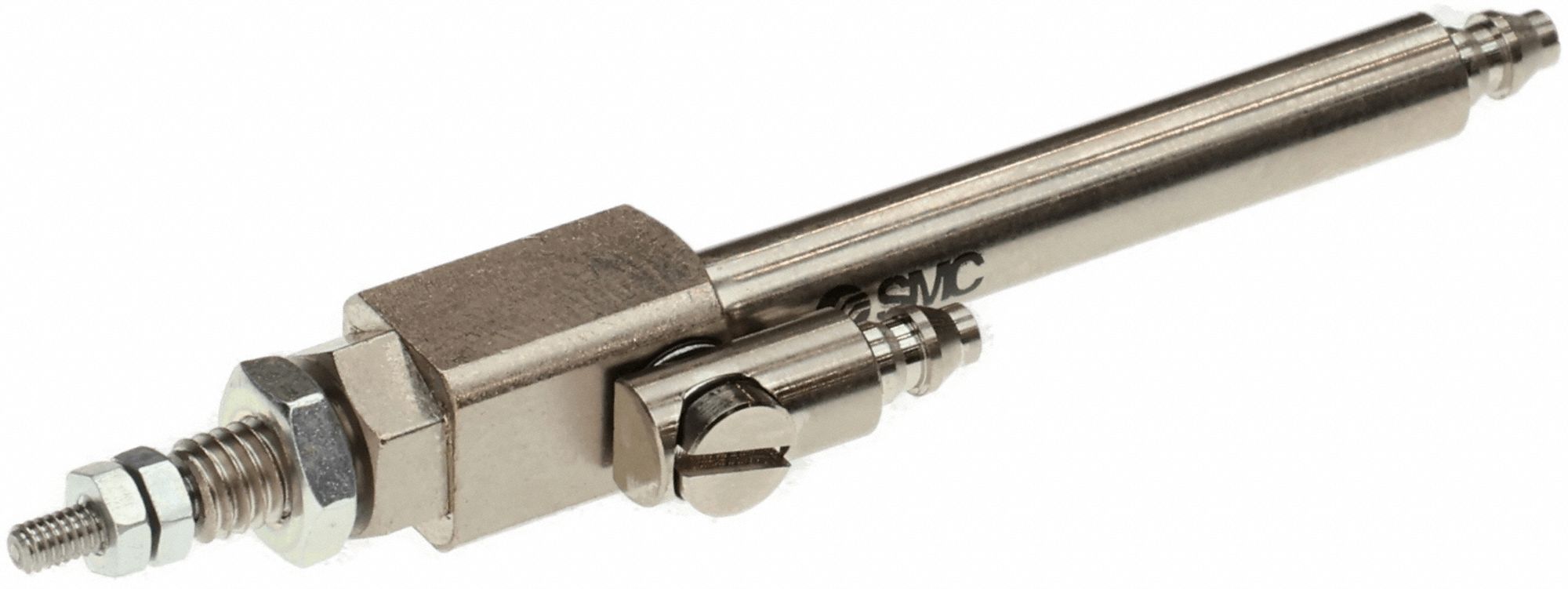 Round Body Cylinder: 4 mm Bore, 20 mm Stroke, Non-Repairable, Brass, Basic Mounting