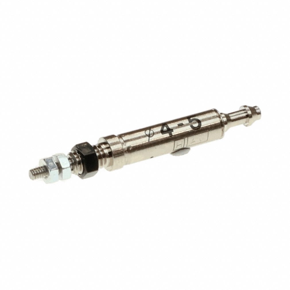 Round Body Cylinder: 4 mm Bore, 5 mm Stroke, Brass, Basic Mounting, Non-Magnetic Piston, CJ1