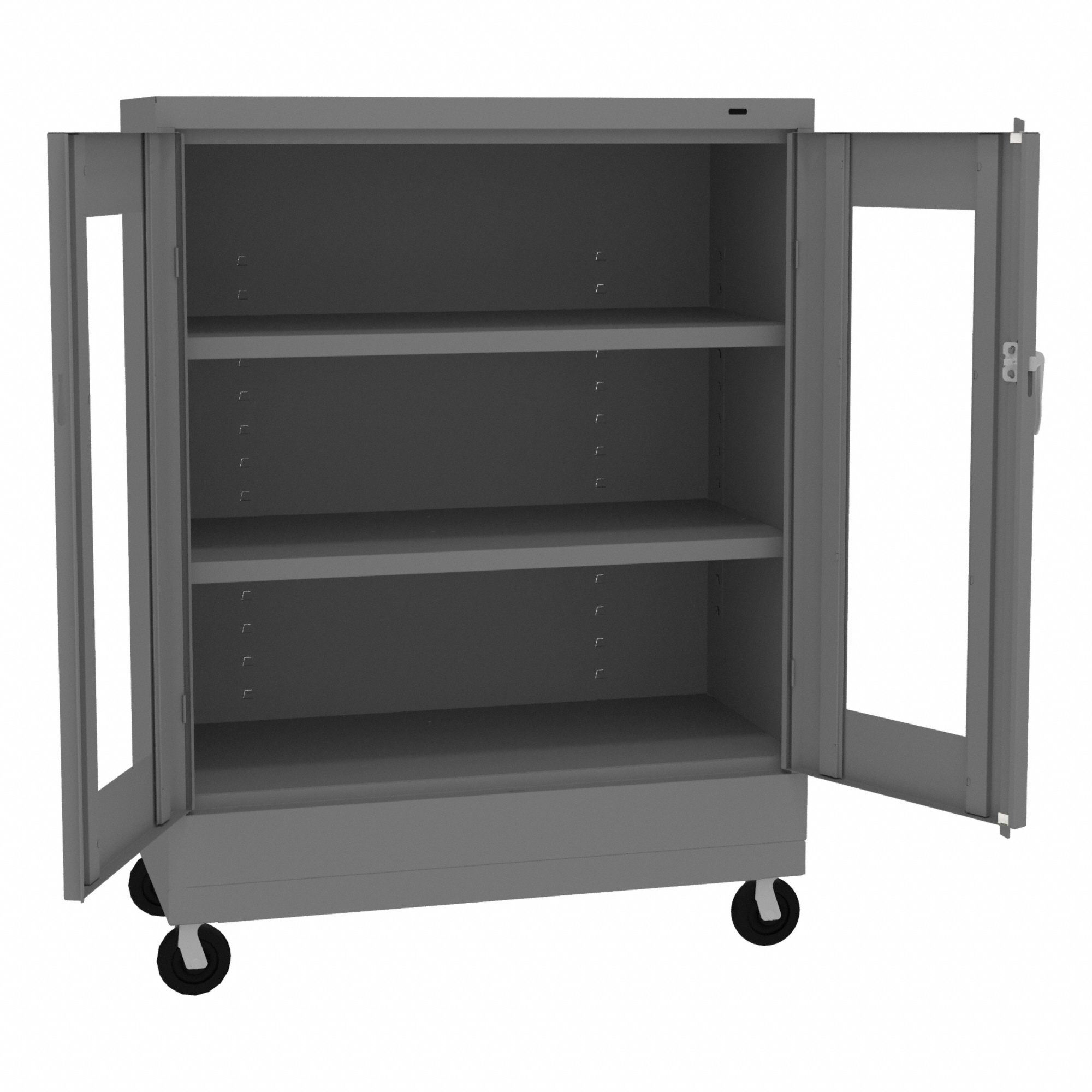C-Thru Mobile Storage Cabinet: 36 in x 18 in x 42 in, 3 Adj Shelves, Locking Handle & Keyed
