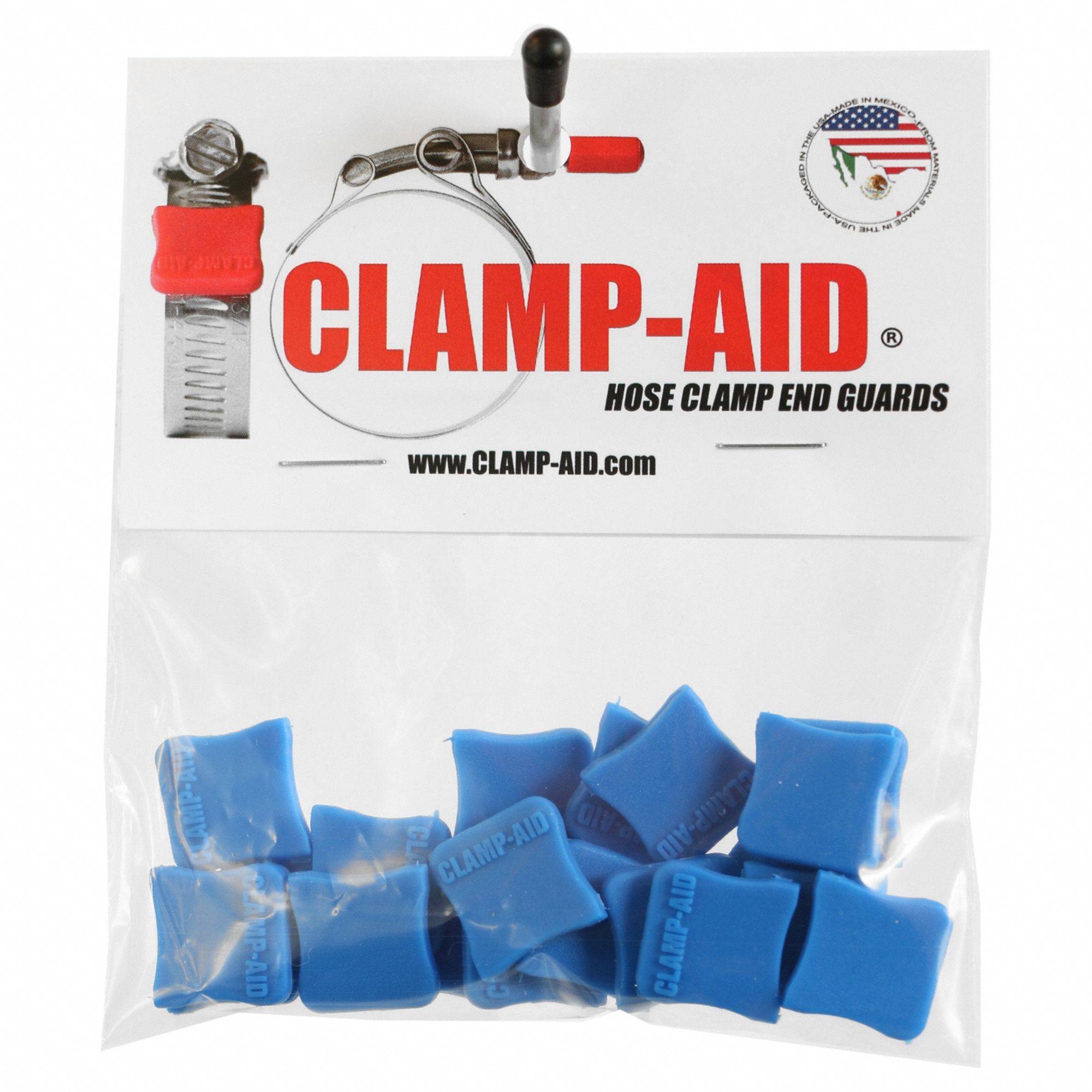 Hose Clamp End Guards: For 1/2 in – 9/16 in Clamp Wd, Plastic, Blue, -60°F Min Op Temp, 20 PK