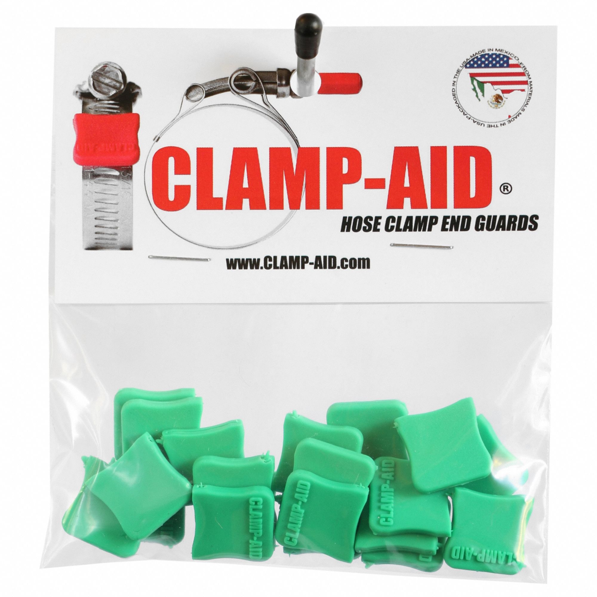 Hose Clamp End Guards: For 1/2 in – 9/16 in Clamp Wd, Plastic, Green, -60°F Min Op Temp, 20 PK
