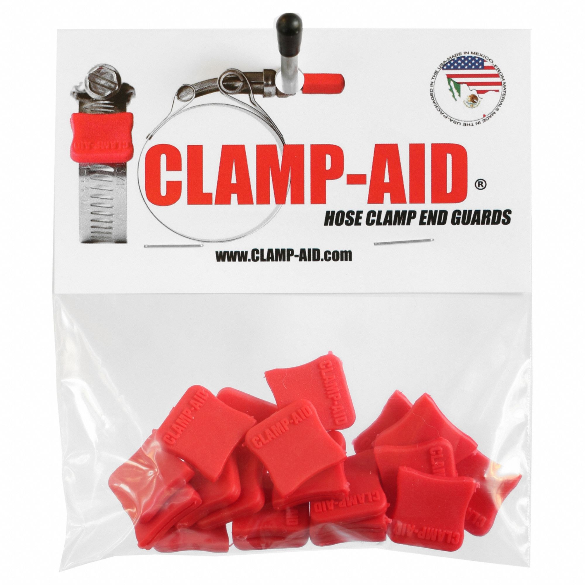 Hose Clamp End Guards: For 1/2 in – 9/16 in Clamp Wd, Plastic, Red, -60°F Min Op Temp, 20 PK