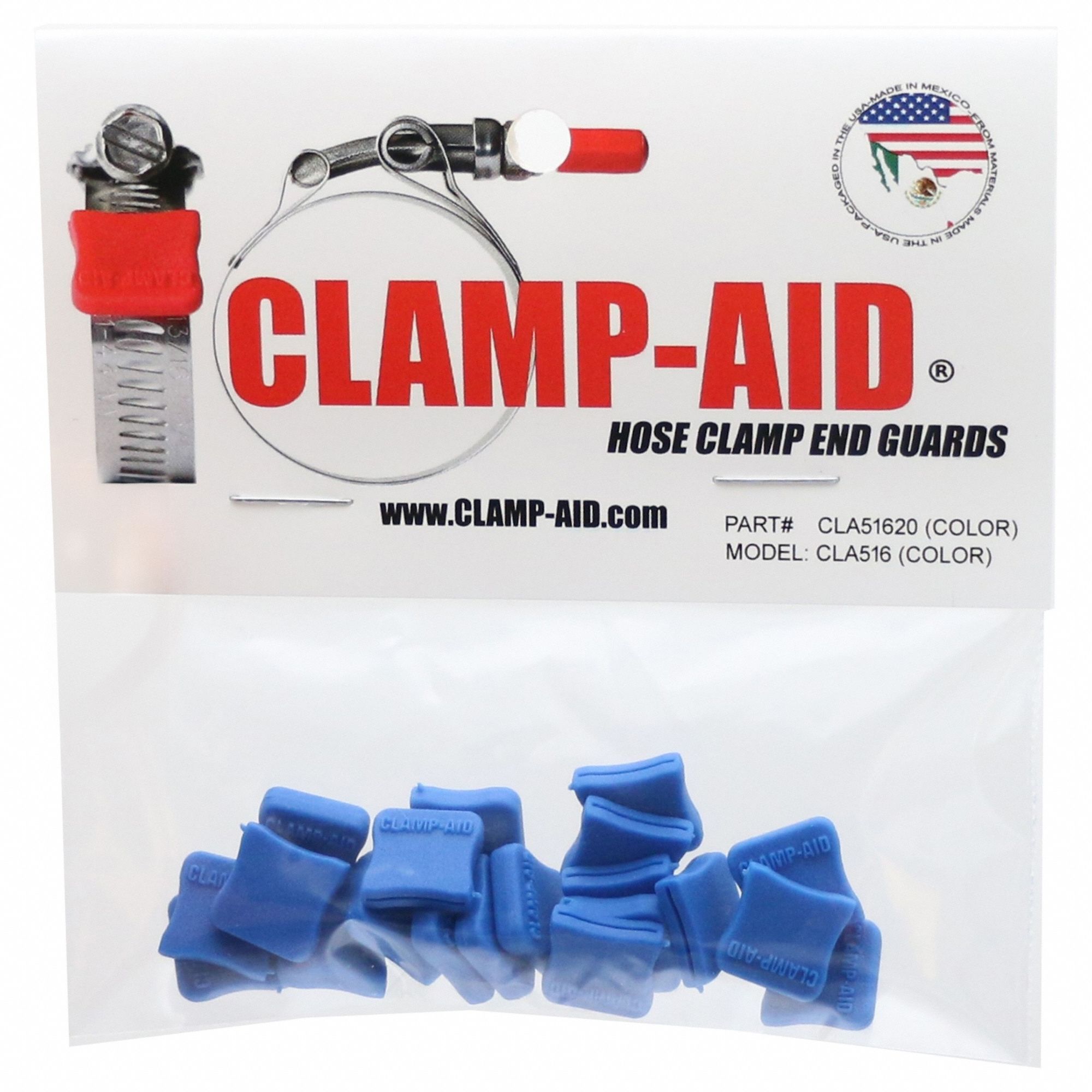 Hose Clamp End Guards: For 5/16 in – 3/8 in Clamp Wd, Plastic, Blue, -60°F Min Op Temp, 20 PK