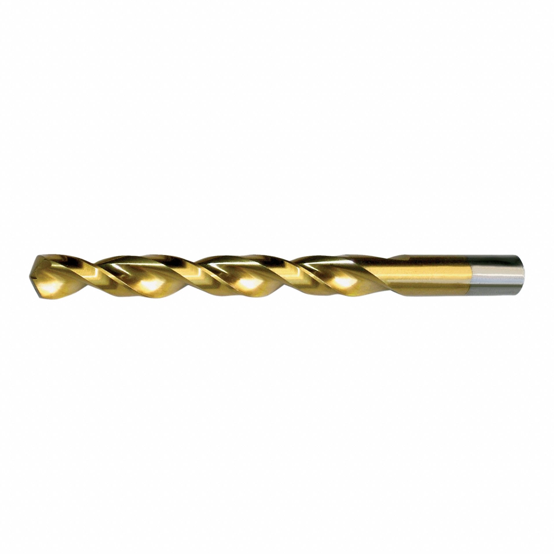 Jobber Length Drill Bit: 1/4", 135° Split Point, TiN-Coated HSS, Parabolic Flute