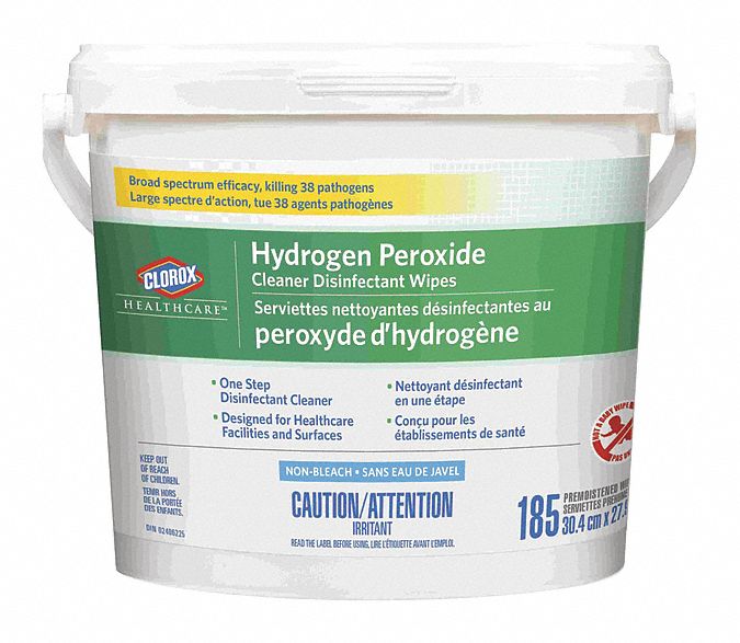 DISINFECTING/SANITIZING WIPES, HYDROGEN PEROXIDE, UNSCENTED, WHITE, 185 COUNT/CA 2 BUCKET