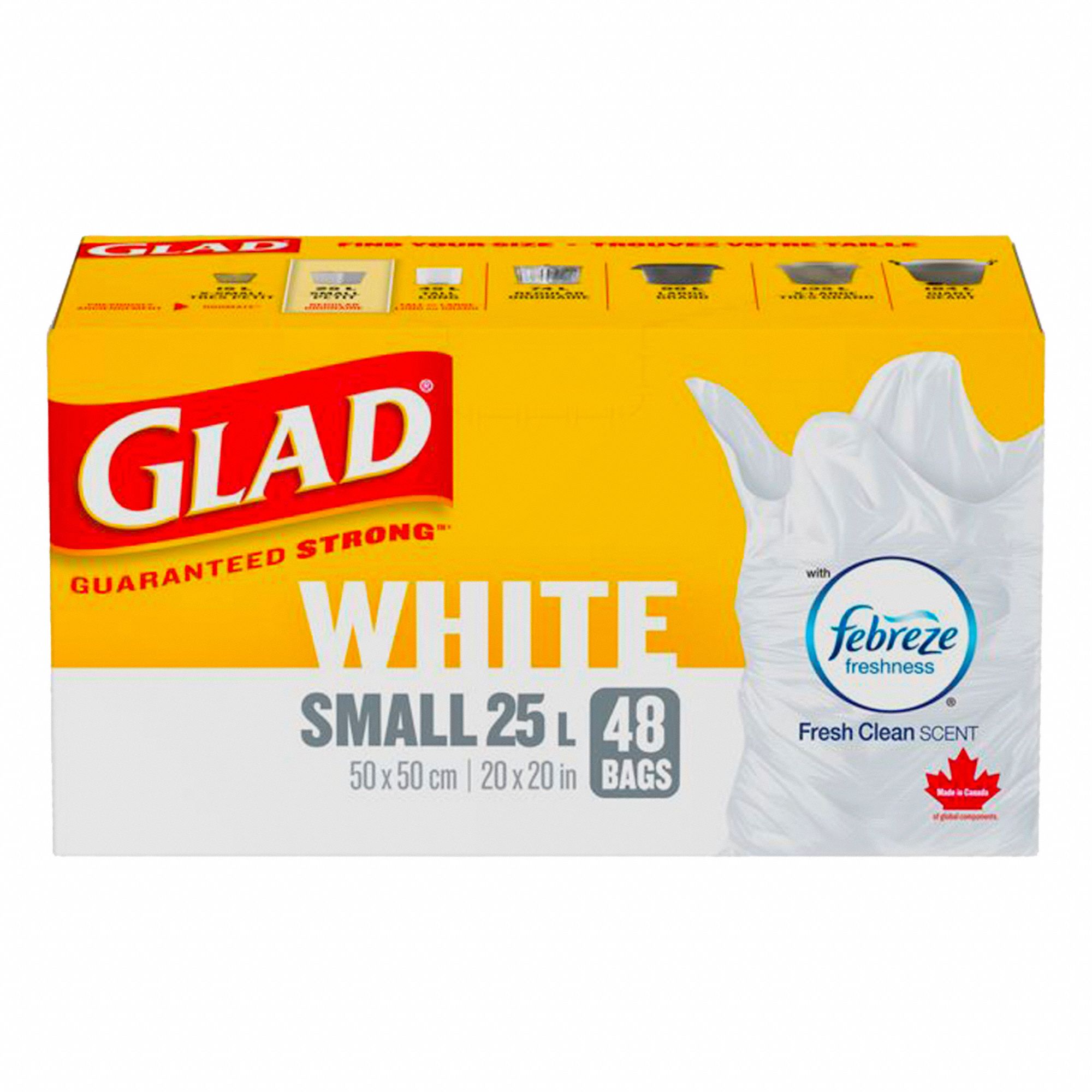 TRASH BAGS, EASY TIE, WHITE, 6 GAL CAP, MAX LOAD 55 LB, RL 48/PK 12