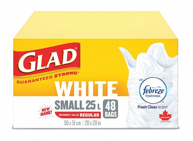 TRASH BAGS, EASY TIE, WHITE, 6 GAL CAP, MAX LOAD 55 LB, RL 48/PK 12