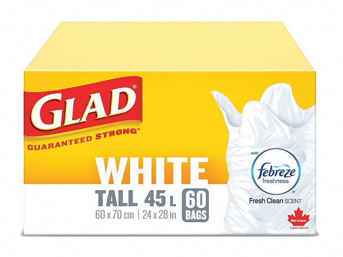 GARBAGE BAGS, EASY TIE, WHITE, 12 GAL, MAX LOAD 99 LB, RL 60/CA 6