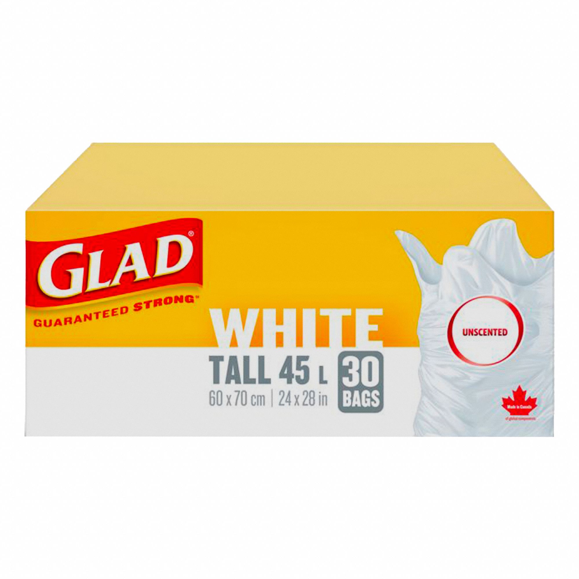 GARBAGE BAGS, EASY TIE, UNSCENTED, WHITE, 12 GAL CAPACITY, RL 30/CA 12