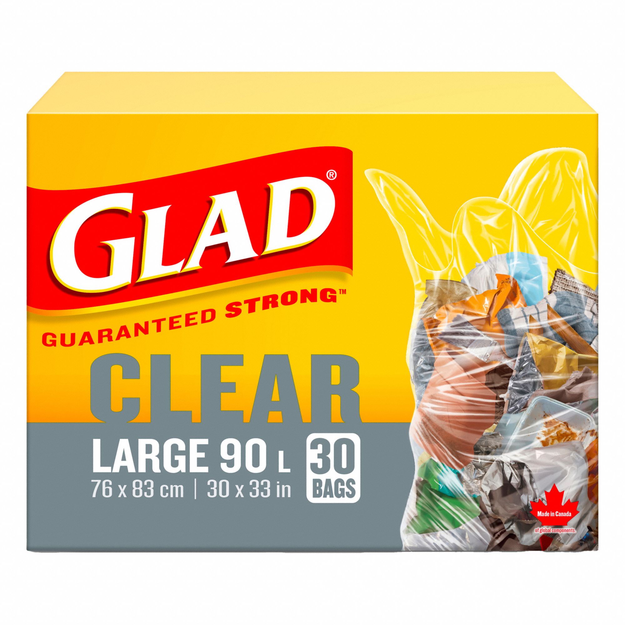 TRASH BAGS, EASY TIE, CLEAR, 24 GAL CAP, MAX LOAD 198 LB, RL 30/PK 8