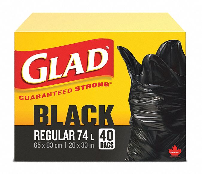 TRASH BAGS, EASY TIE, BLACK, 20 GAL CAP, MAX LOAD 163 LB, RL 40/PK 8