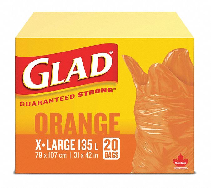 TRASH BAGS, EASY TIE, ORANGE, 35 GAL CAP, MAX LOAD 297 LB, RL 20/PK 8