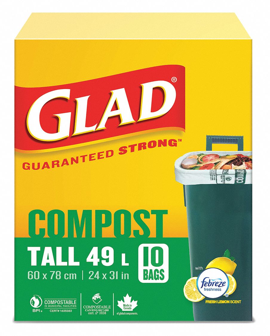 COMPOST TRASH BAGS, ENVIRO, EASY TIE, 13 GAL CAP, MAX LOAD 108 LB, RL 10/PK 12