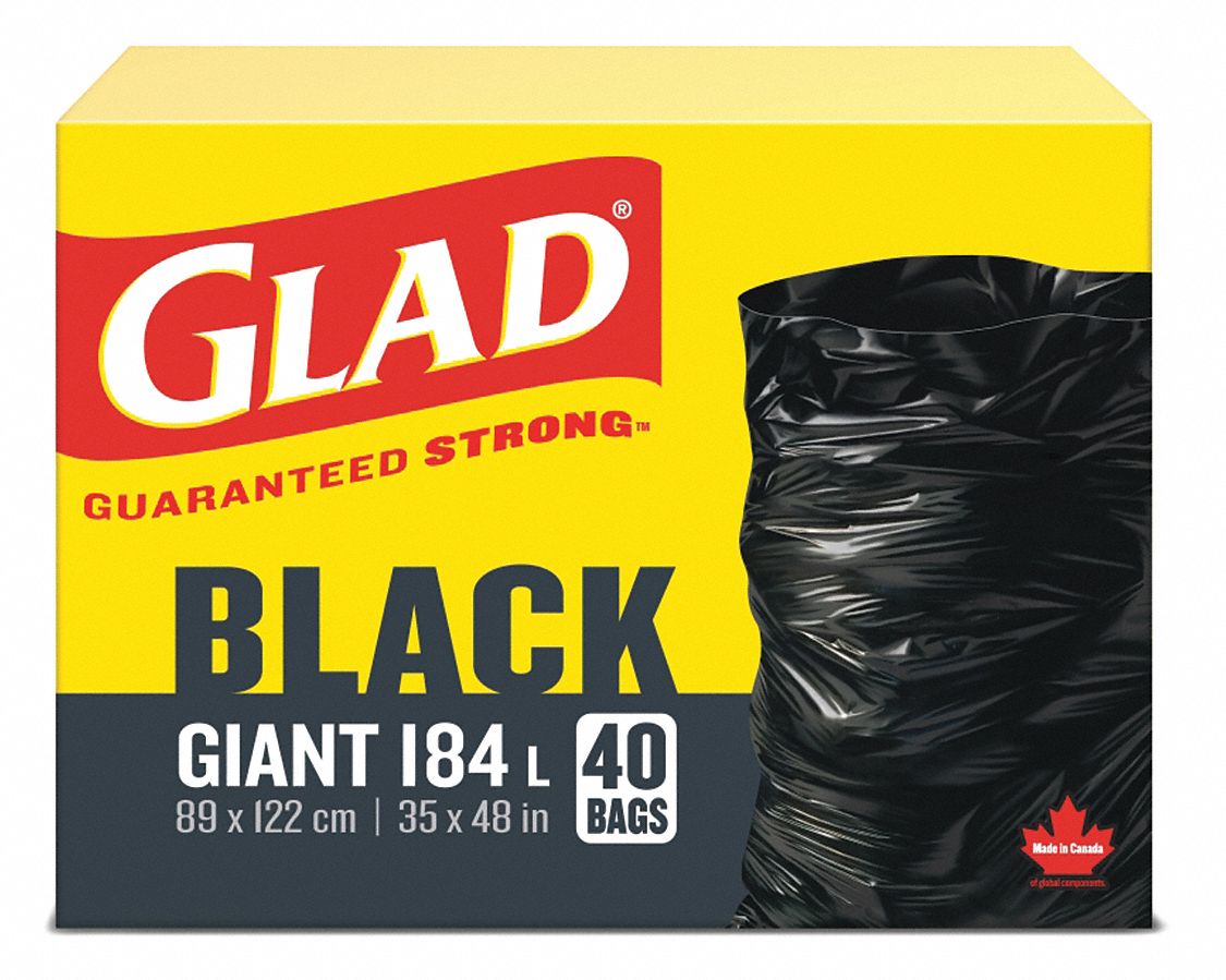 GARBAGE BAGS, EASY TIE, BLACK, 48 GAL CAP, MAX LOAD 184 L, RL 40/CA 4