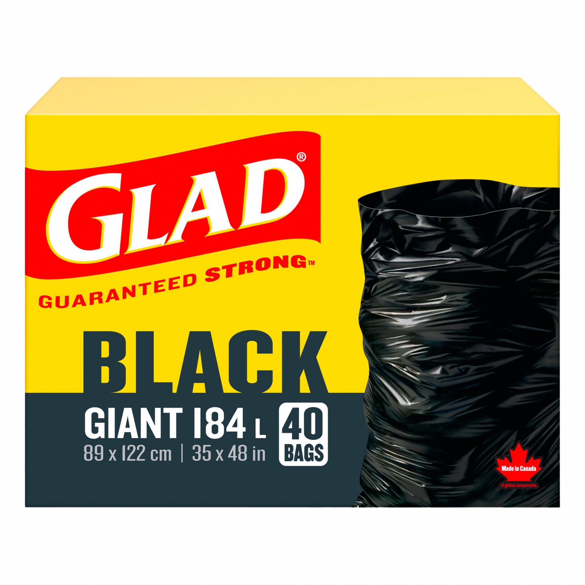 GARBAGE BAGS, EASY TIE, BLACK, 48 GAL CAP, MAX LOAD 184 L, RL 40/CA 4