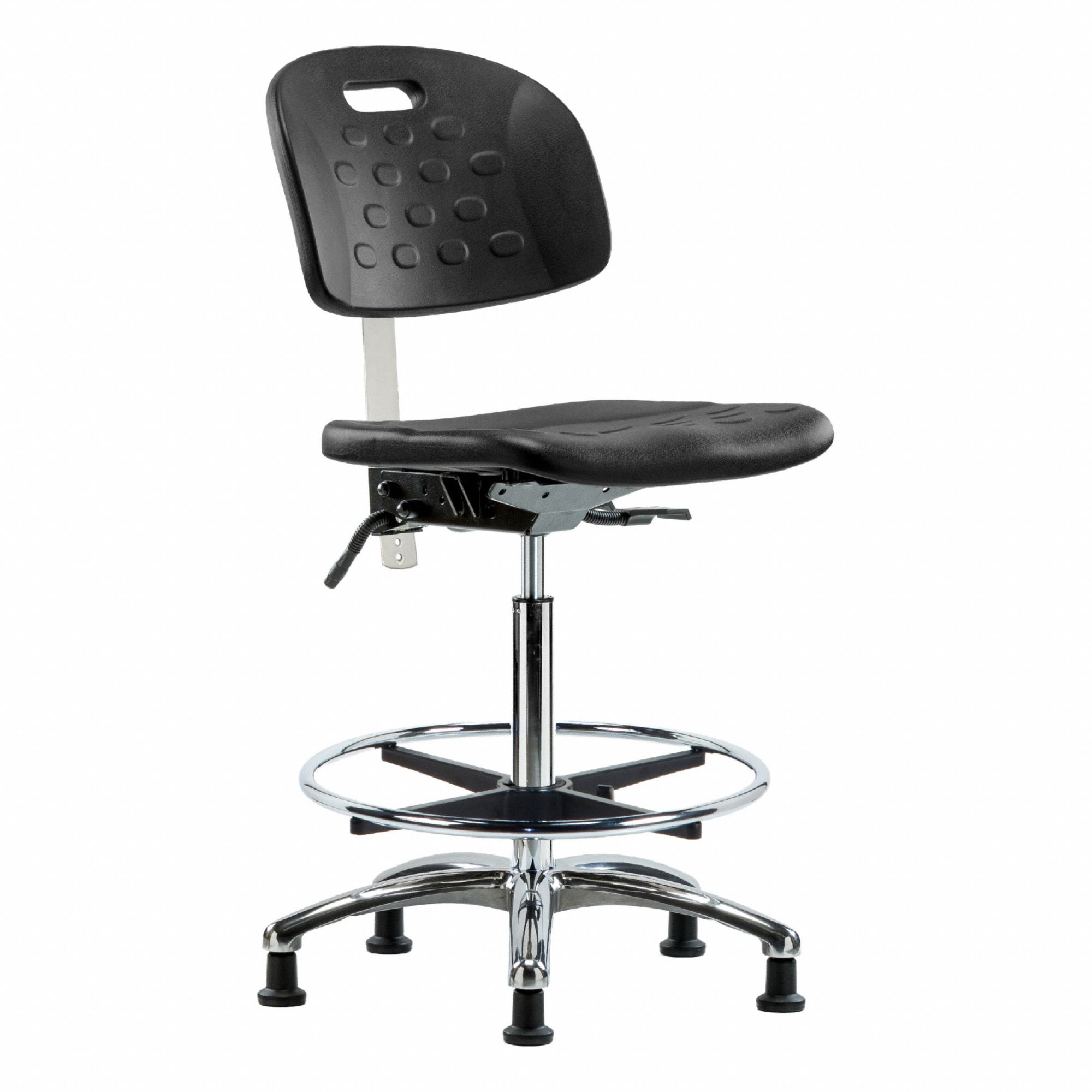 Cleanroom Task Chair: Polyurethane, Armless, Ht Range 24 3/4 in to 35 in, 18 in Seat Wd, 0 Casters