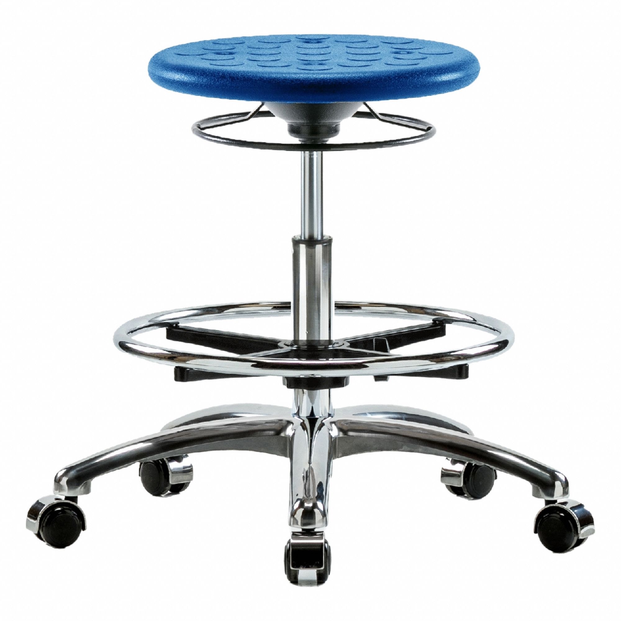 Stool: Polyurethane, Ht Range 19 1/4 in to 27 in, 13 in Seat Wd, 13 in Seat Dp, 0 Glides, 5 Casters