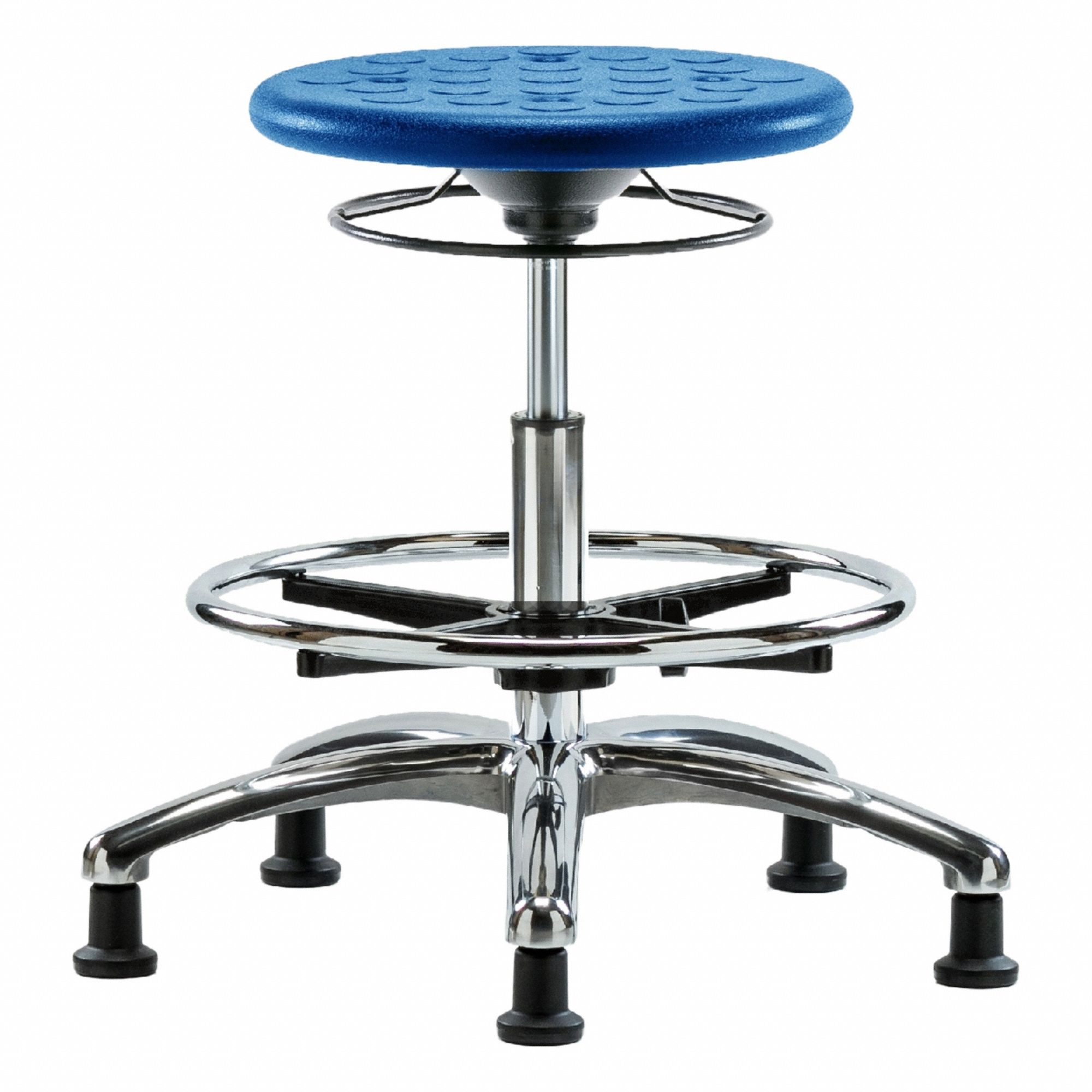 Stool: Polyurethane, Ht Range 19 1/4 in to 27 in, 13 in Seat Wd, 13 in Seat Dp, 5 Glides, 0 Casters