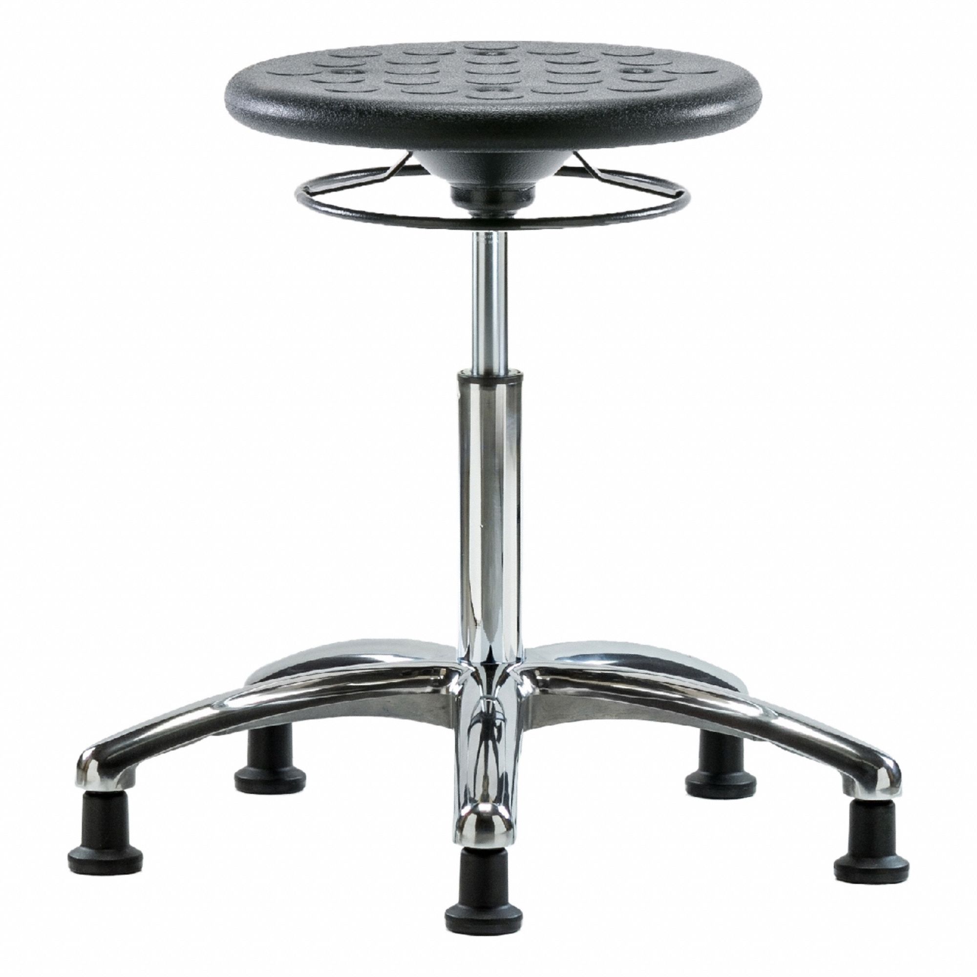 Stool: Polyurethane, Ht Range 19 1/4 in to 27 in, 13 in Seat Wd, 13 in Seat Dp, 5 Glides, 0 Casters