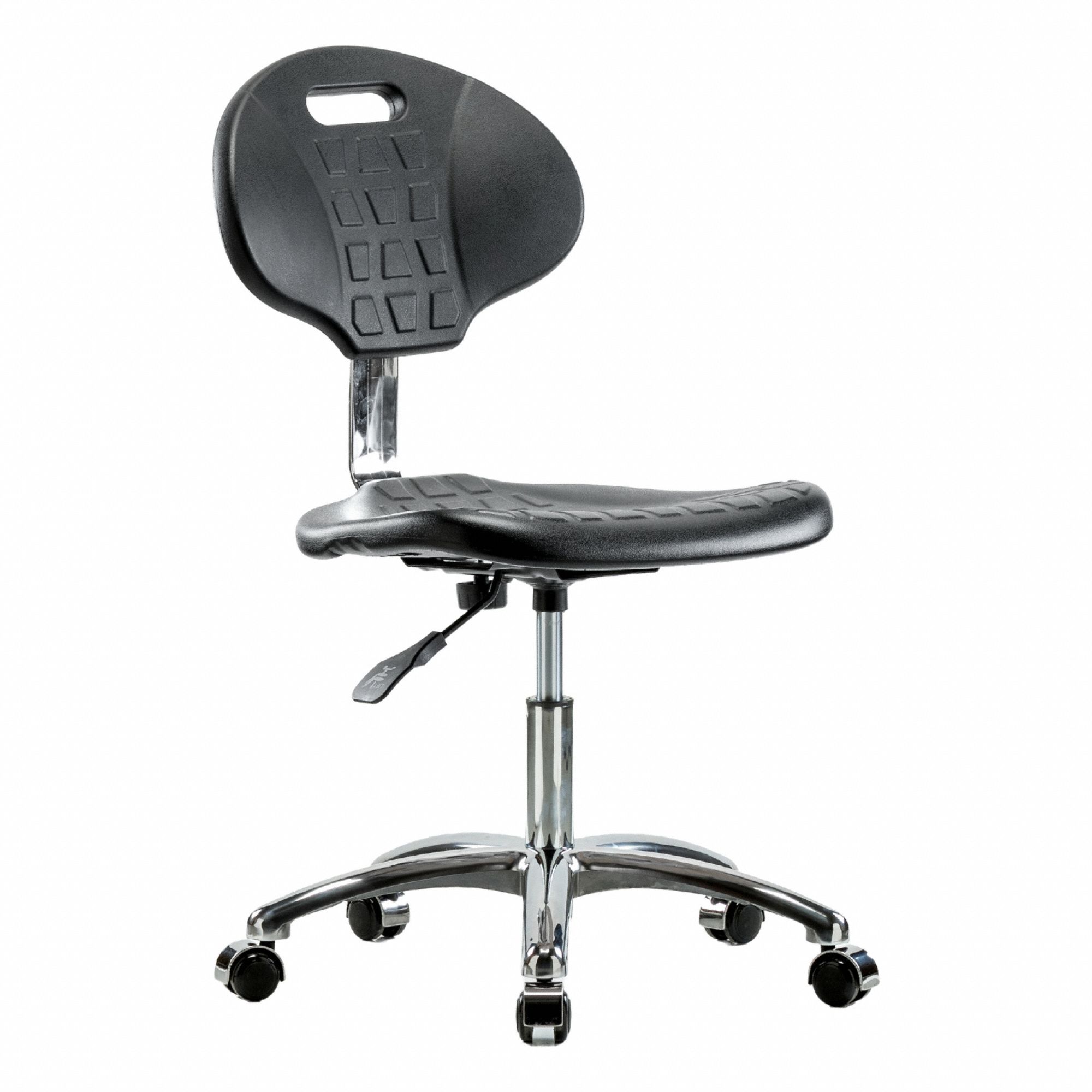 Cleanroom Chair: Polyurethane, Armless, Ht Range 16 1/2 in to 21 3/4 in, 18 in Seat Wd, 5 Casters
