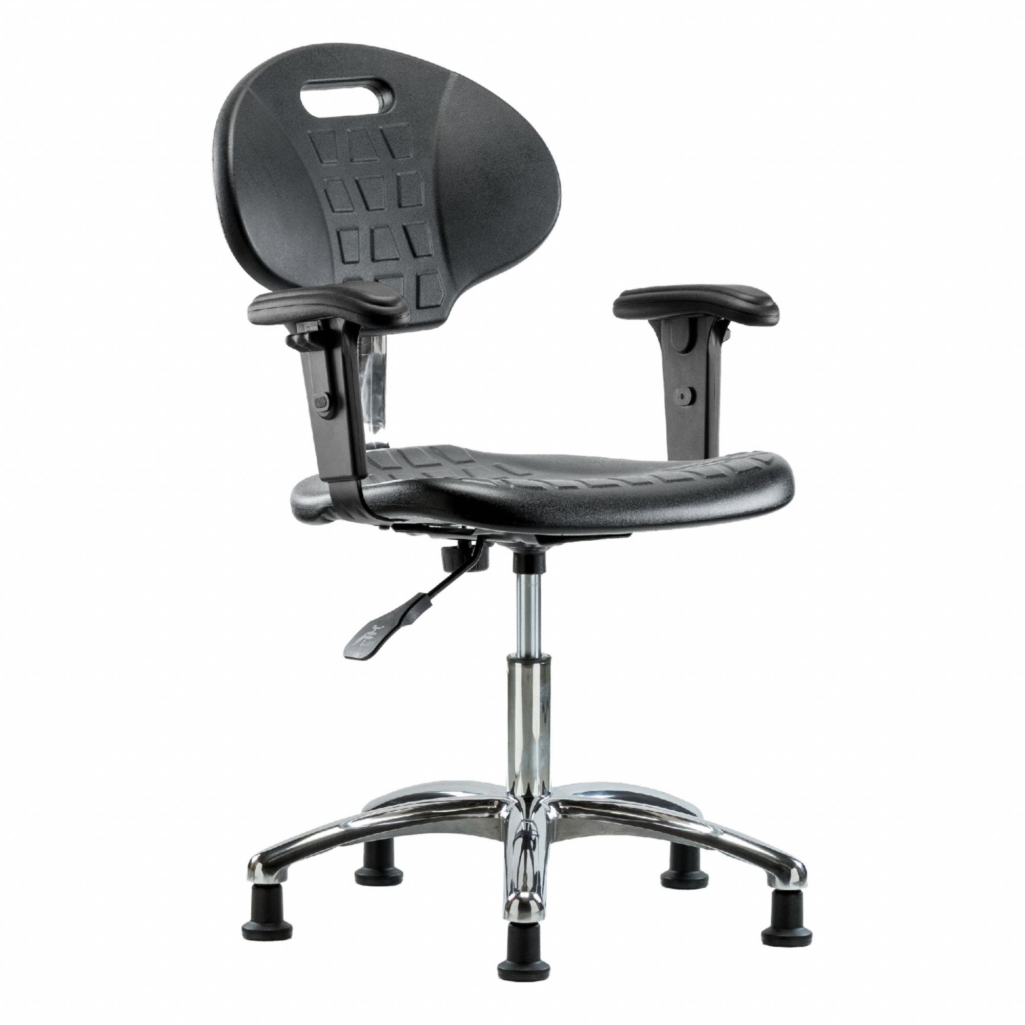 Cleanroom Chair: Polyurethane, Arms Included, Ht Range 16 1/2 in to 21 3/4 in, 18 in Seat Wd, Adj