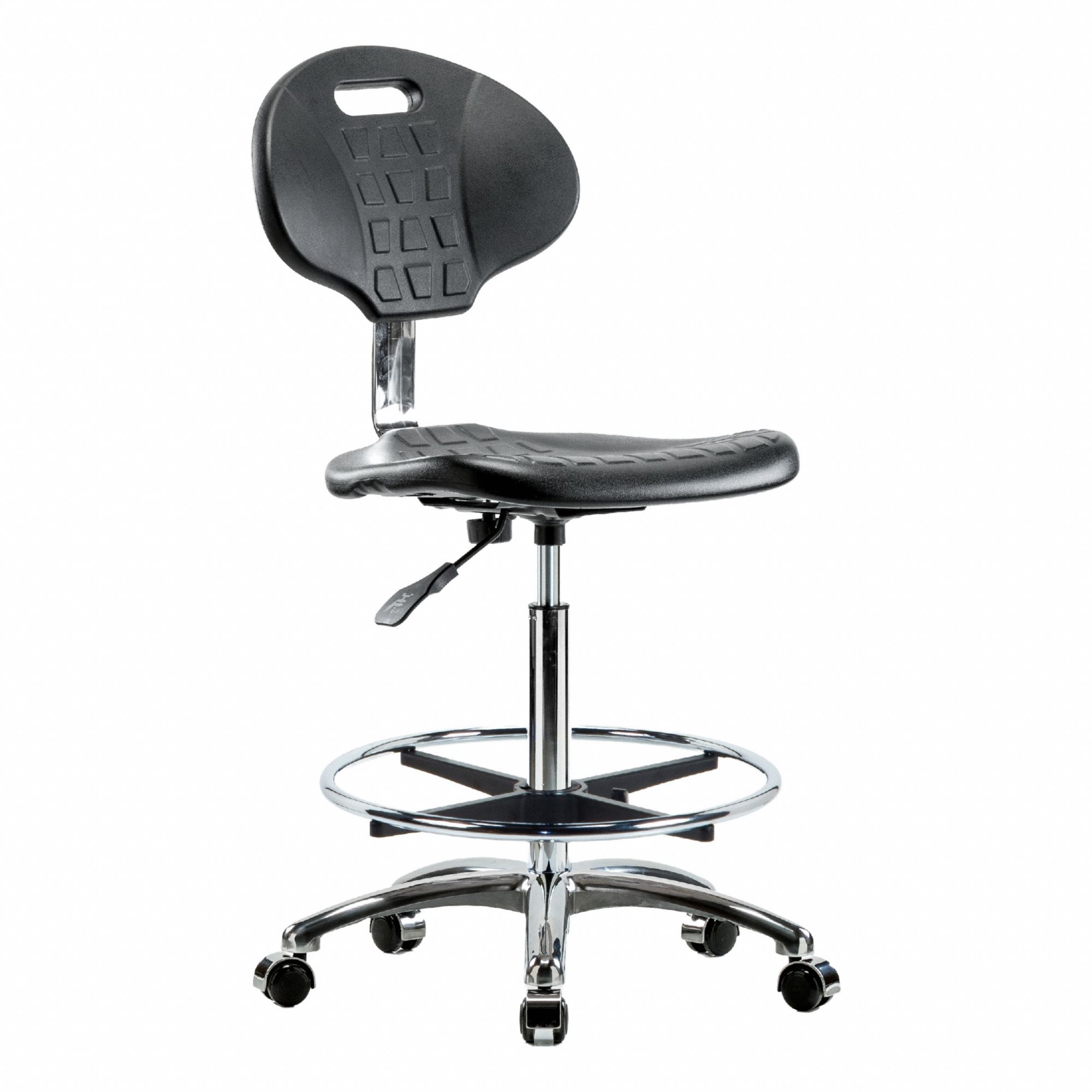 Cleanroom Task Chair: Polyurethane, Armless, Ht Range 23 1/2 in to 33 1/2 in, 18 in Seat Wd, ISO 4