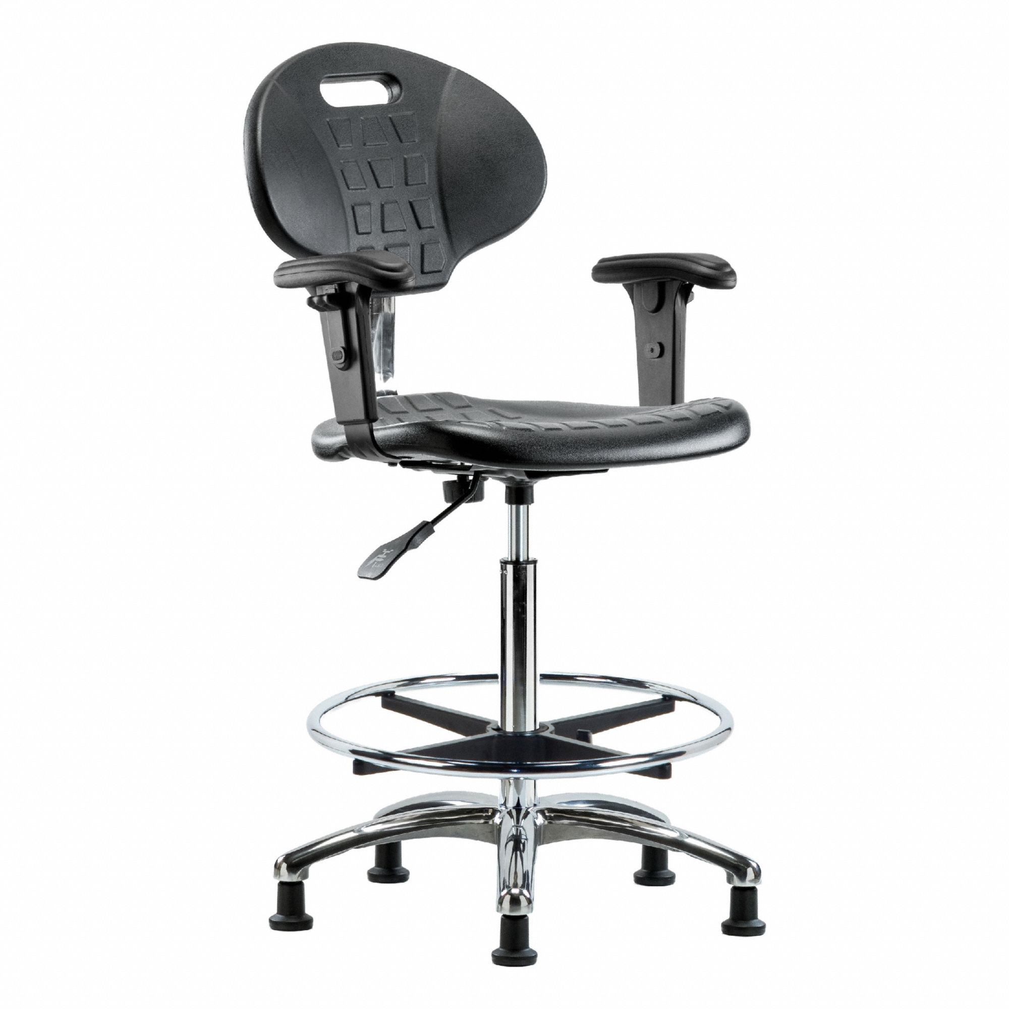 Cleanroom Task Chair: Polyurethane, Arms Included, Ht Range 23 1/2 in to 33 1/2 in, 18 in Seat Wd