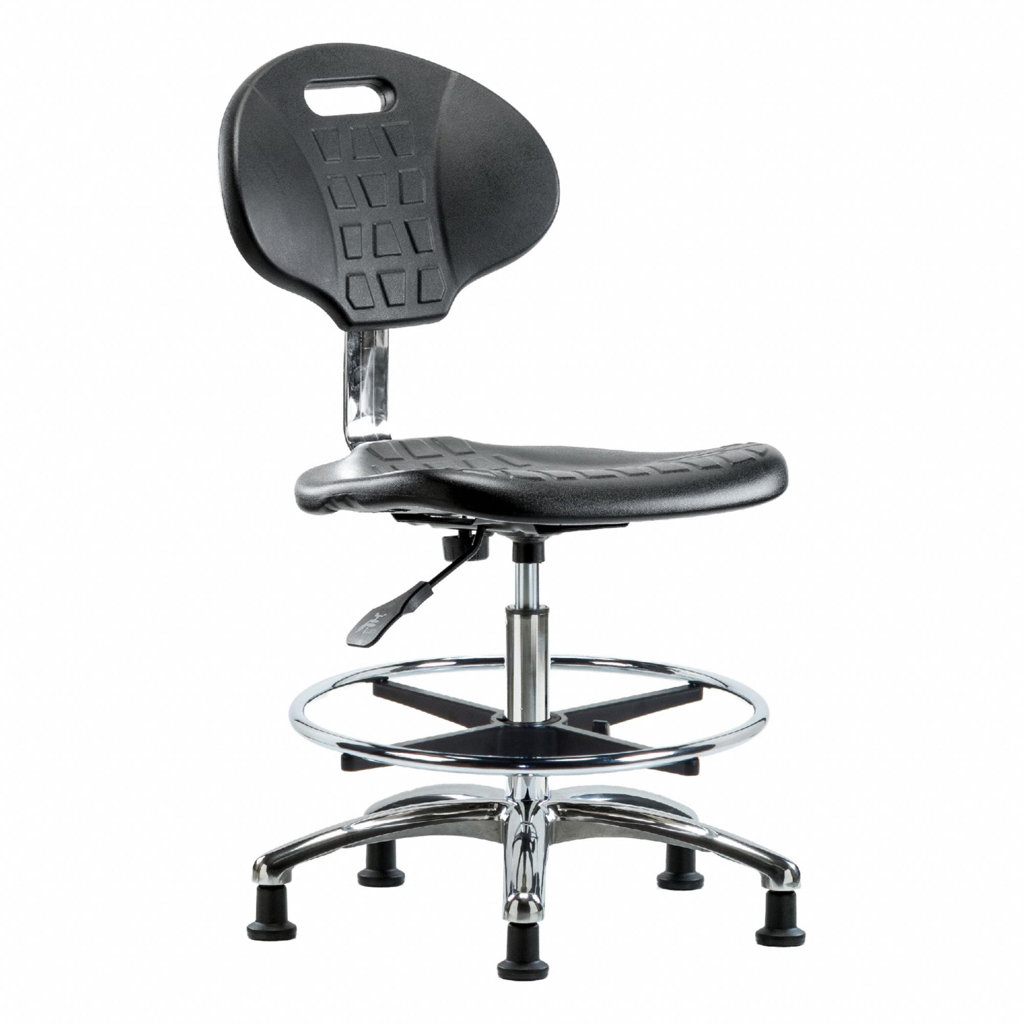 Cleanroom Task Chair: Polyurethane, Armless, Ht Range 19 1/2 in to 27 in, 18 in Seat Wd, 0 Casters