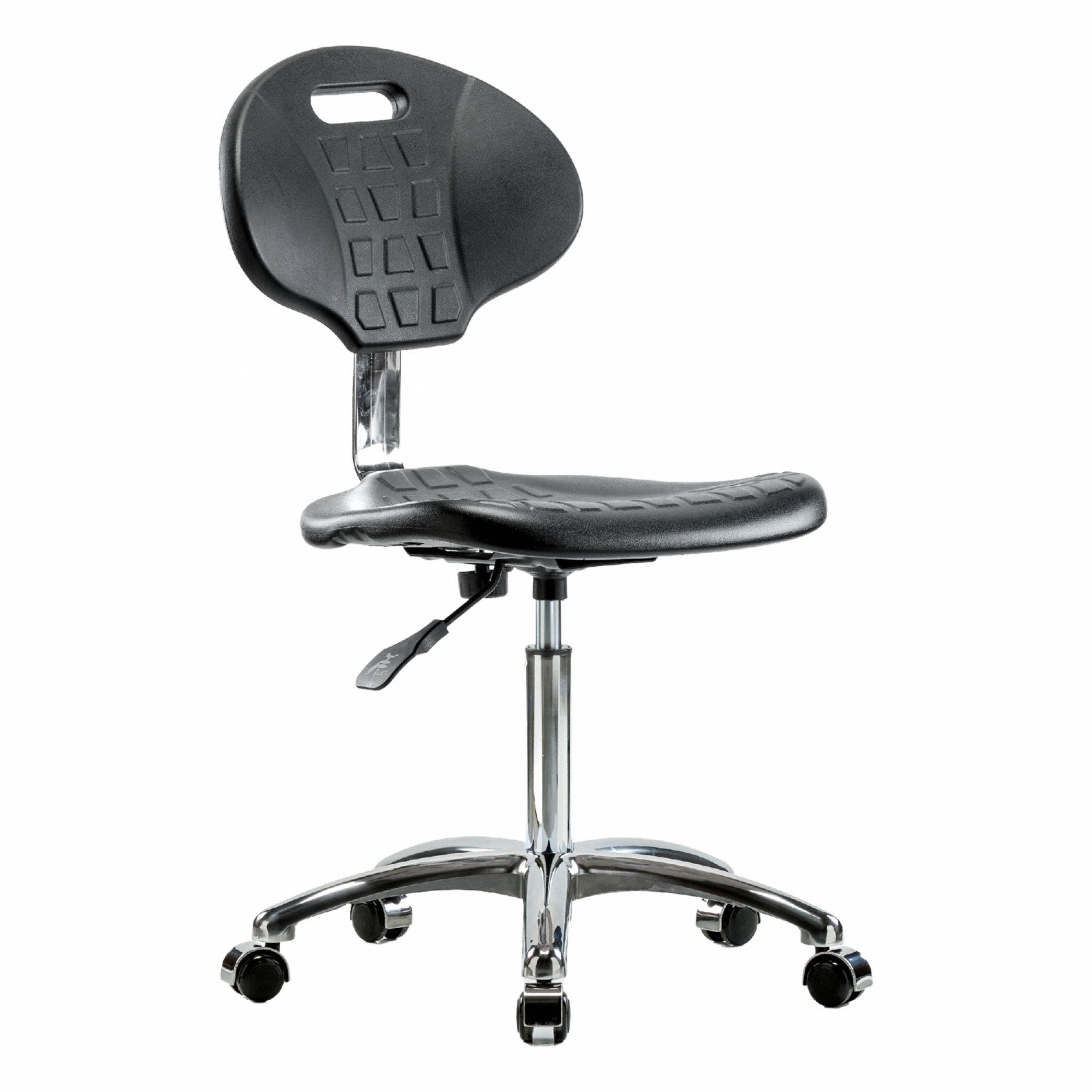 Cleanroom Task Chair: Polyurethane, Armless, Ht Range 19 1/2 in to 27 in, 18 in Seat Wd, 5 Casters