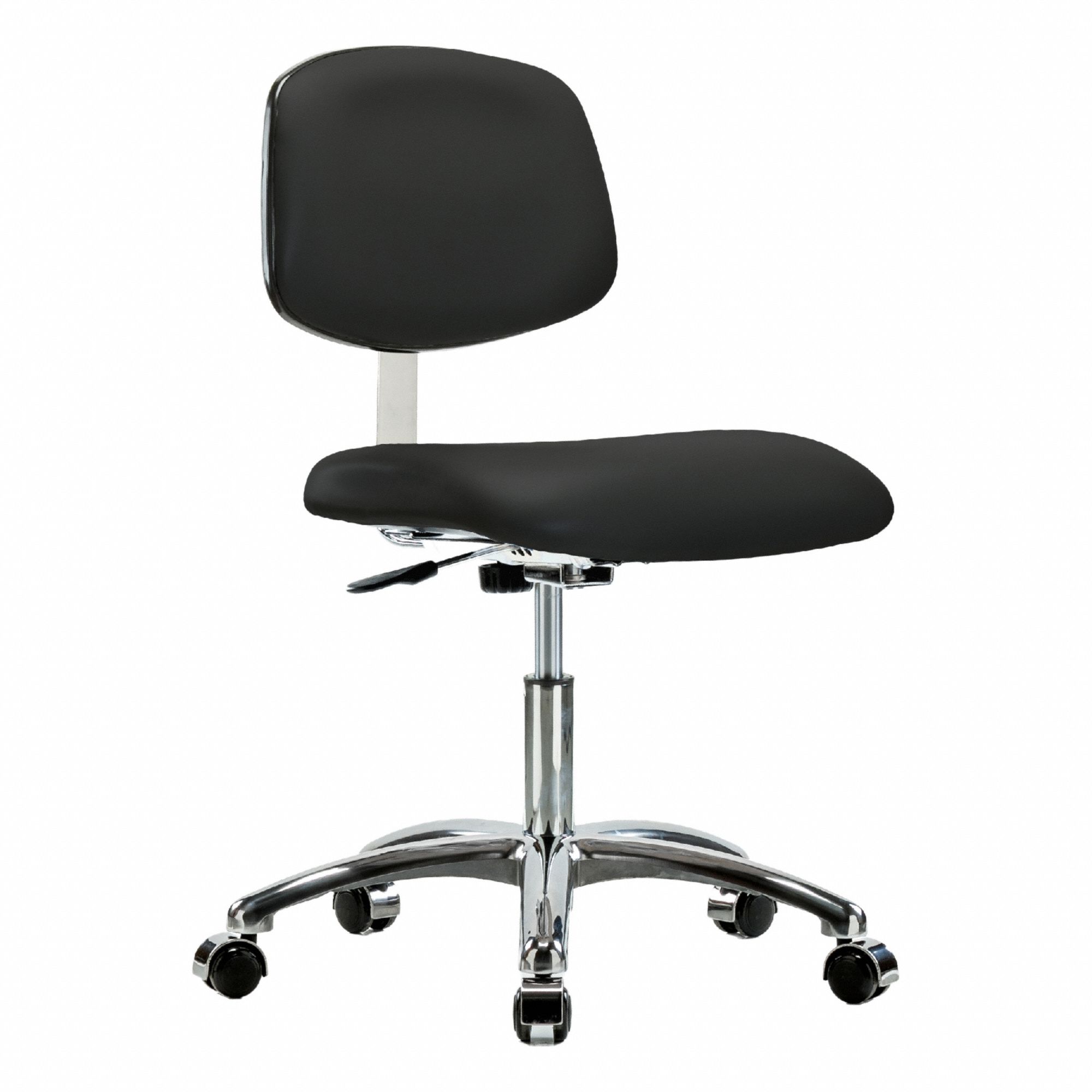 Cleanroom Chair: Vinyl, Armless, Ht Range 18 1/2 in to 23 3/4 in, 18 1/2 in Seat Wd, 17 in Seat Dp