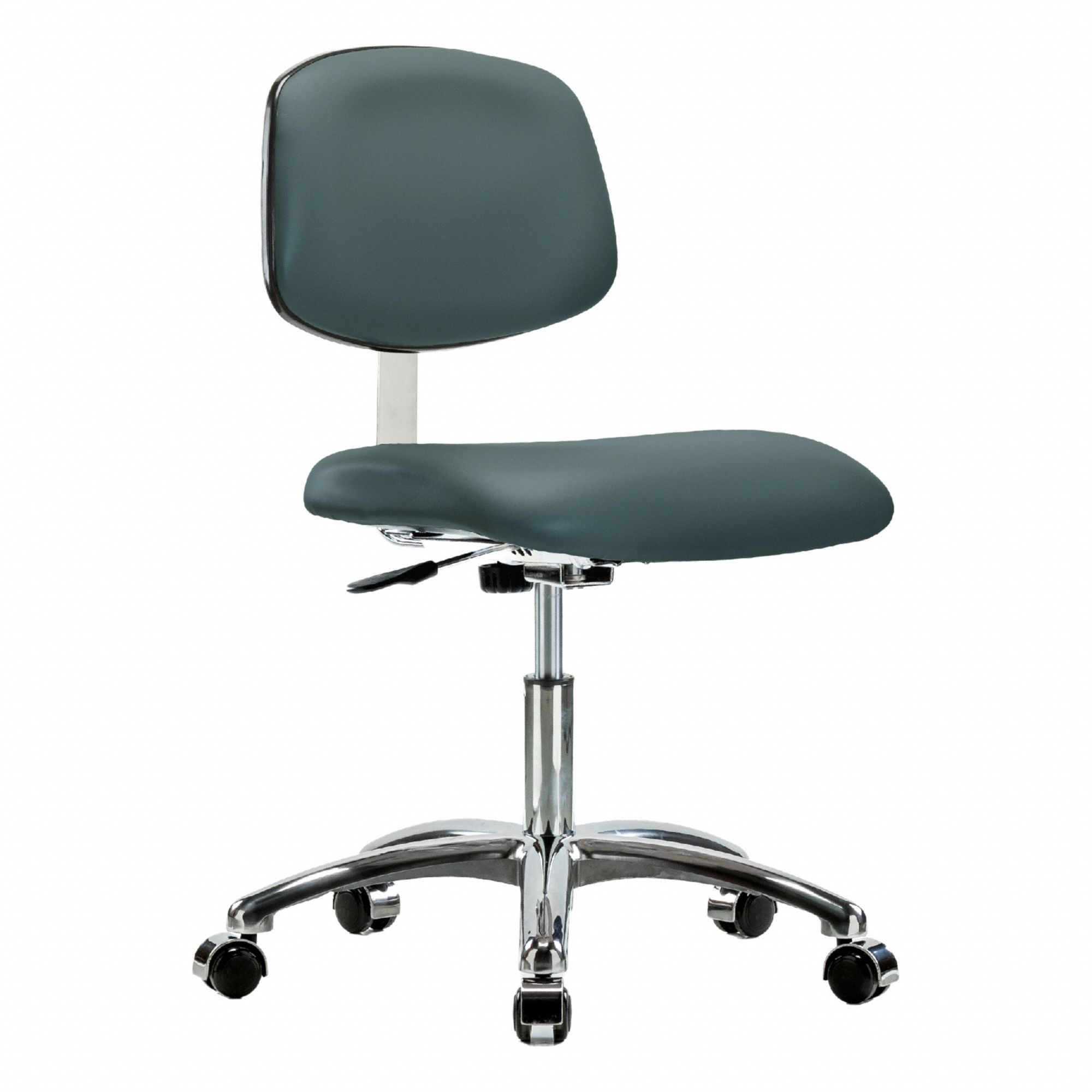 Cleanroom Chair: Vinyl, Armless, Ht Range 18 1/2 in to 23 3/4 in, 18 1/2 in Seat Wd, 17 in Seat Dp