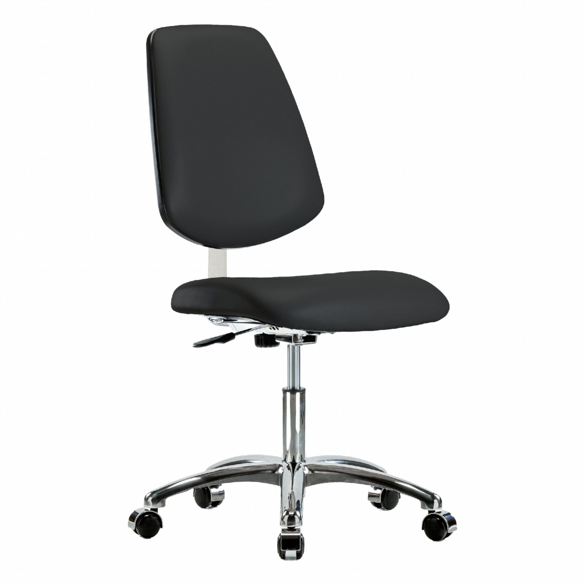Cleanroom Chair: Vinyl, Armless, Ht Range 18 1/2 in to 23 3/4 in, 18 1/2 in Seat Wd, 17 in Seat Dp