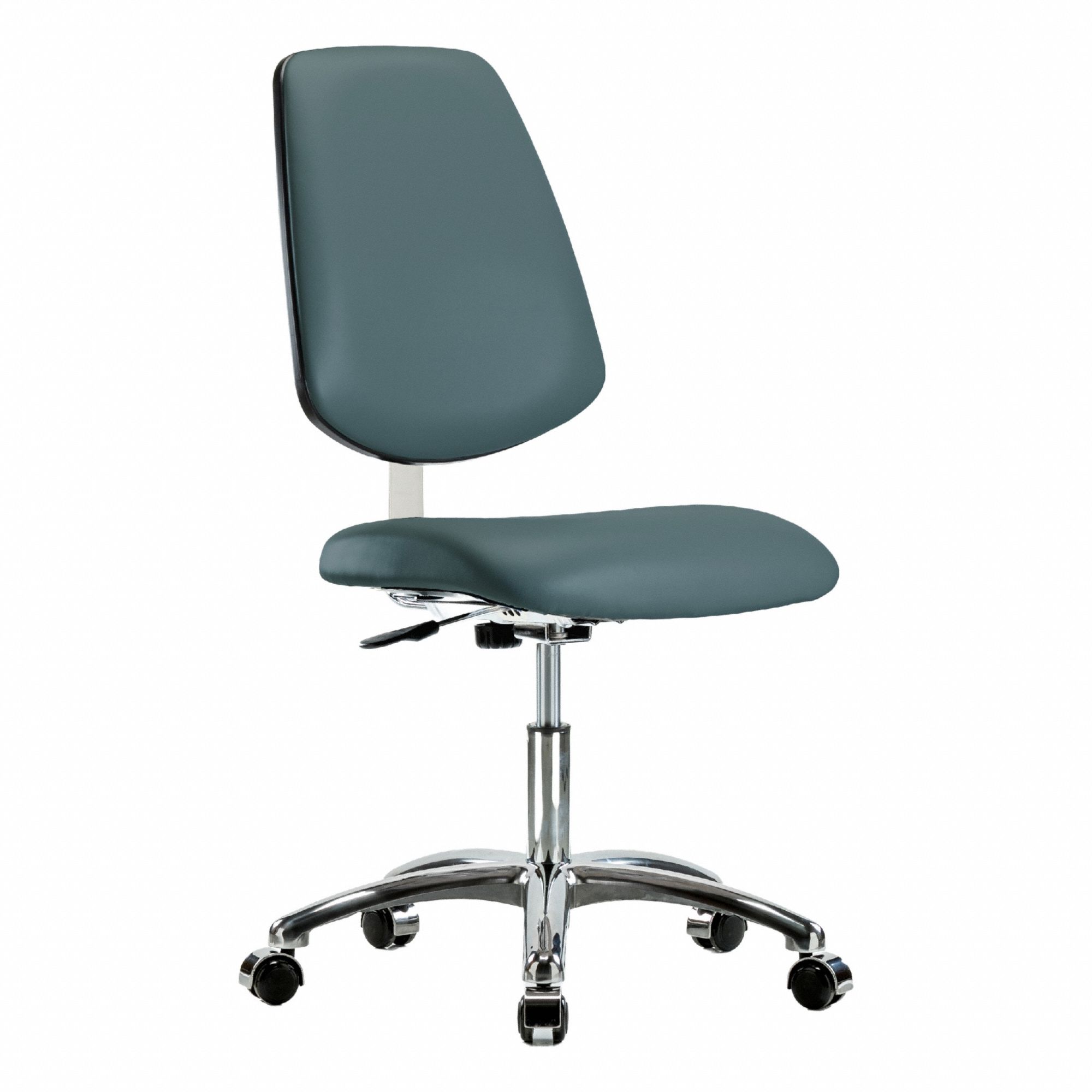 Cleanroom Chair: Vinyl, Armless, Ht Range 18 1/2 in to 23 3/4 in, 18 1/2 in Seat Wd, 17 in Seat Dp