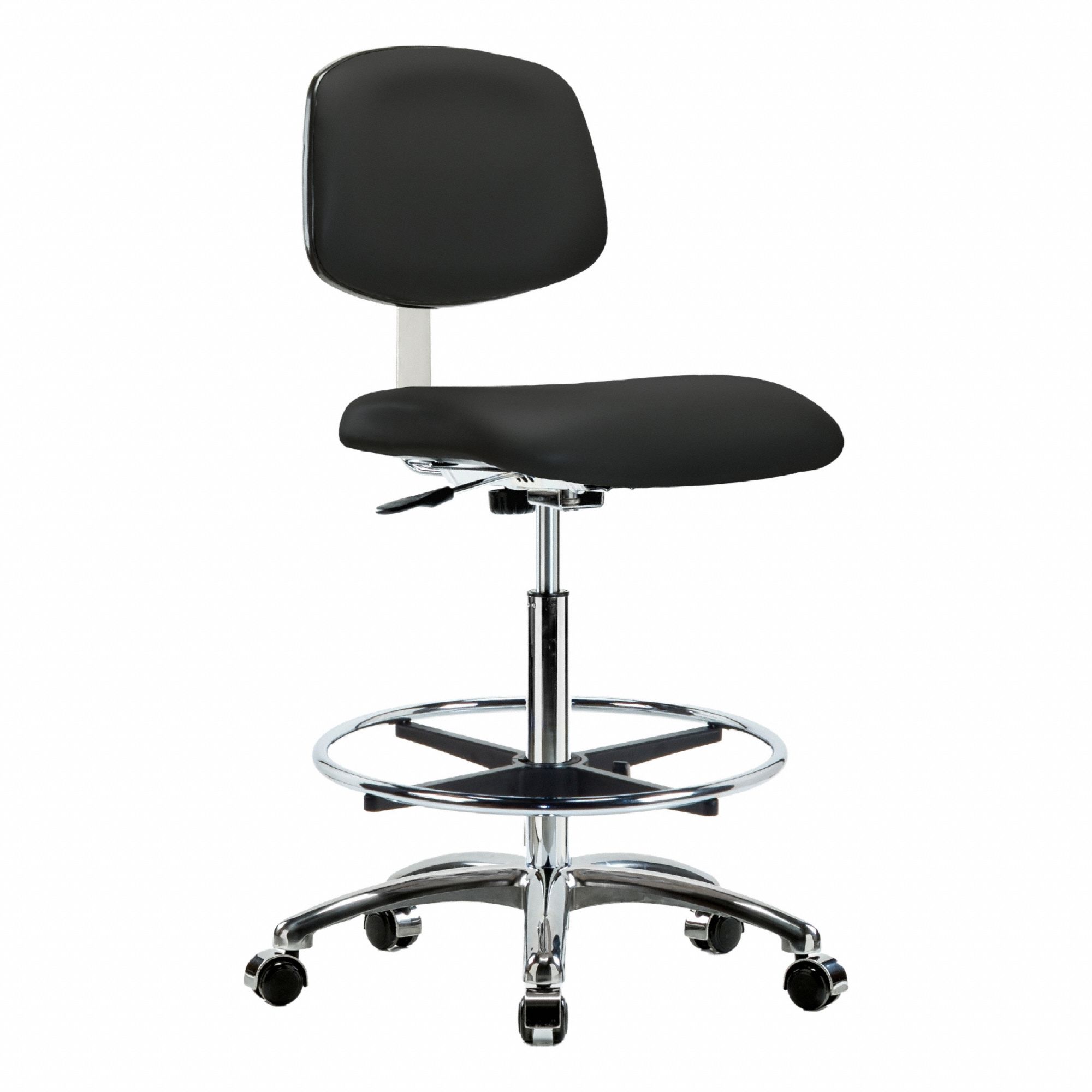 Cleanroom Task Chair: Vinyl, Armless, Ht Range 25 3/4 in to 35 1/2 in, 18 1/2 in Seat Wd, 5 Casters