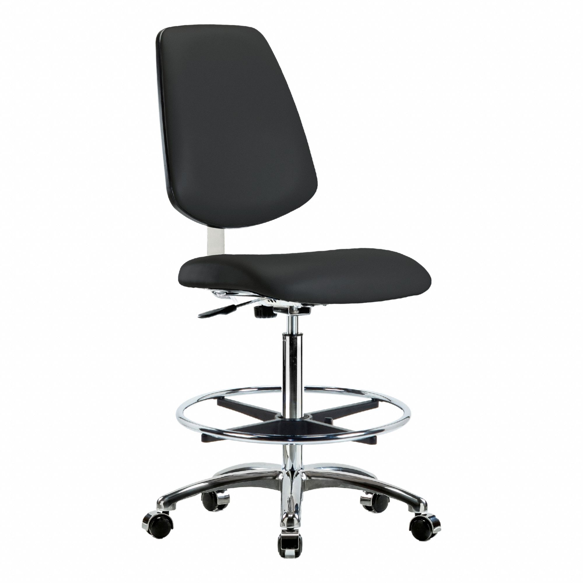 Cleanroom Task Chair: Vinyl, Armless, Ht Range 25 3/4 in to 35 1/2 in, 18 1/2 in Seat Wd, 5 Casters
