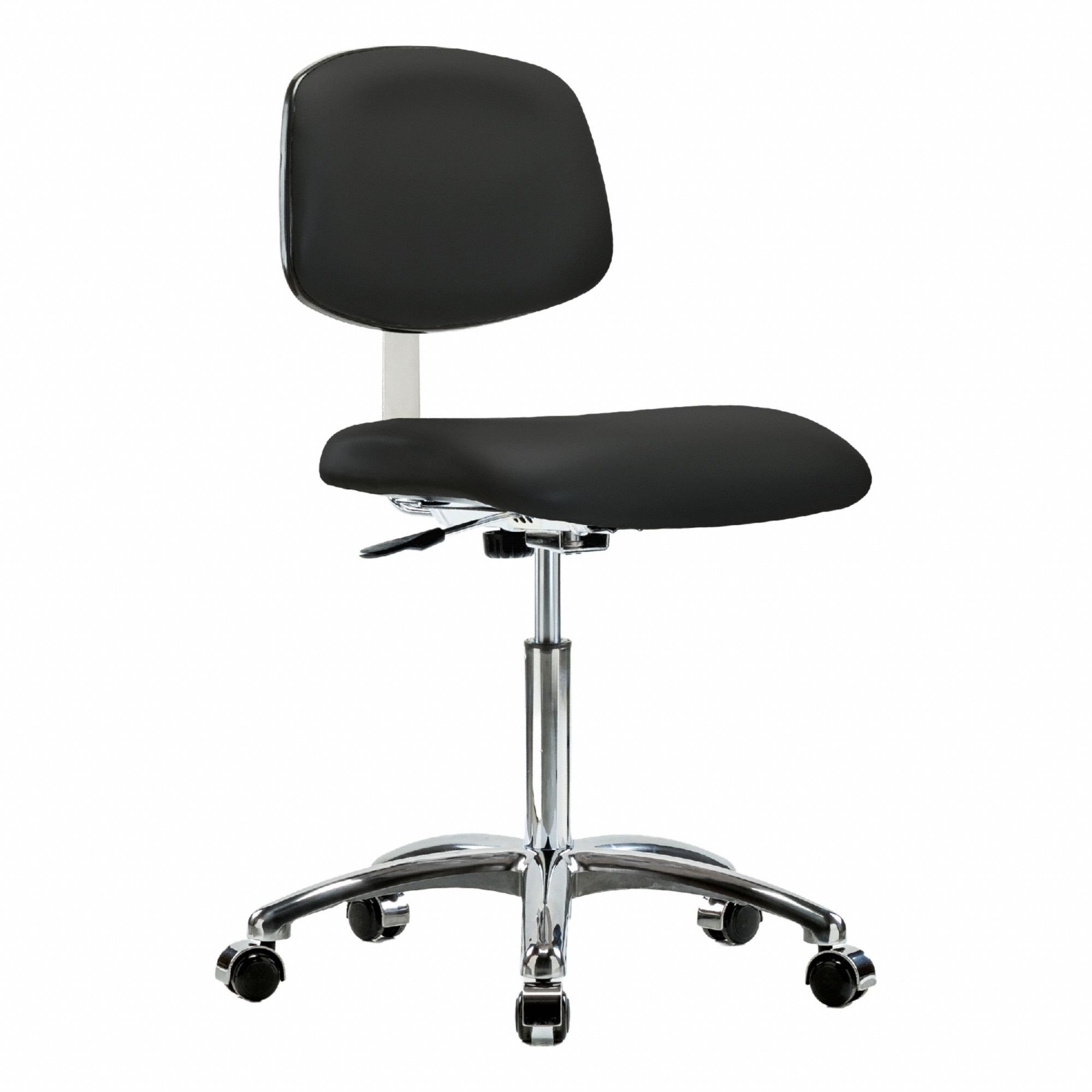 Cleanroom Task Chair: Vinyl, Armless, Ht Range 21 1/2 in to 29 in, 18 1/2 in Seat Wd, 17 in Seat Dp