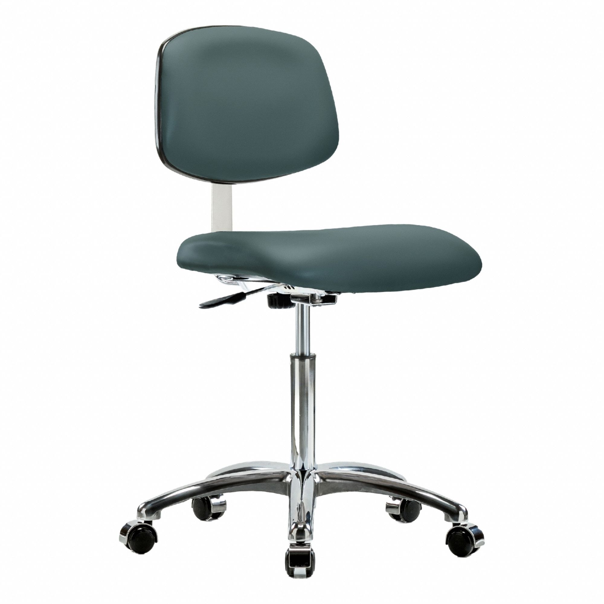 Cleanroom Task Chair: Vinyl, Armless, Ht Range 21 1/2 in to 29 in, 18 1/2 in Seat Wd, 17 in Seat Dp