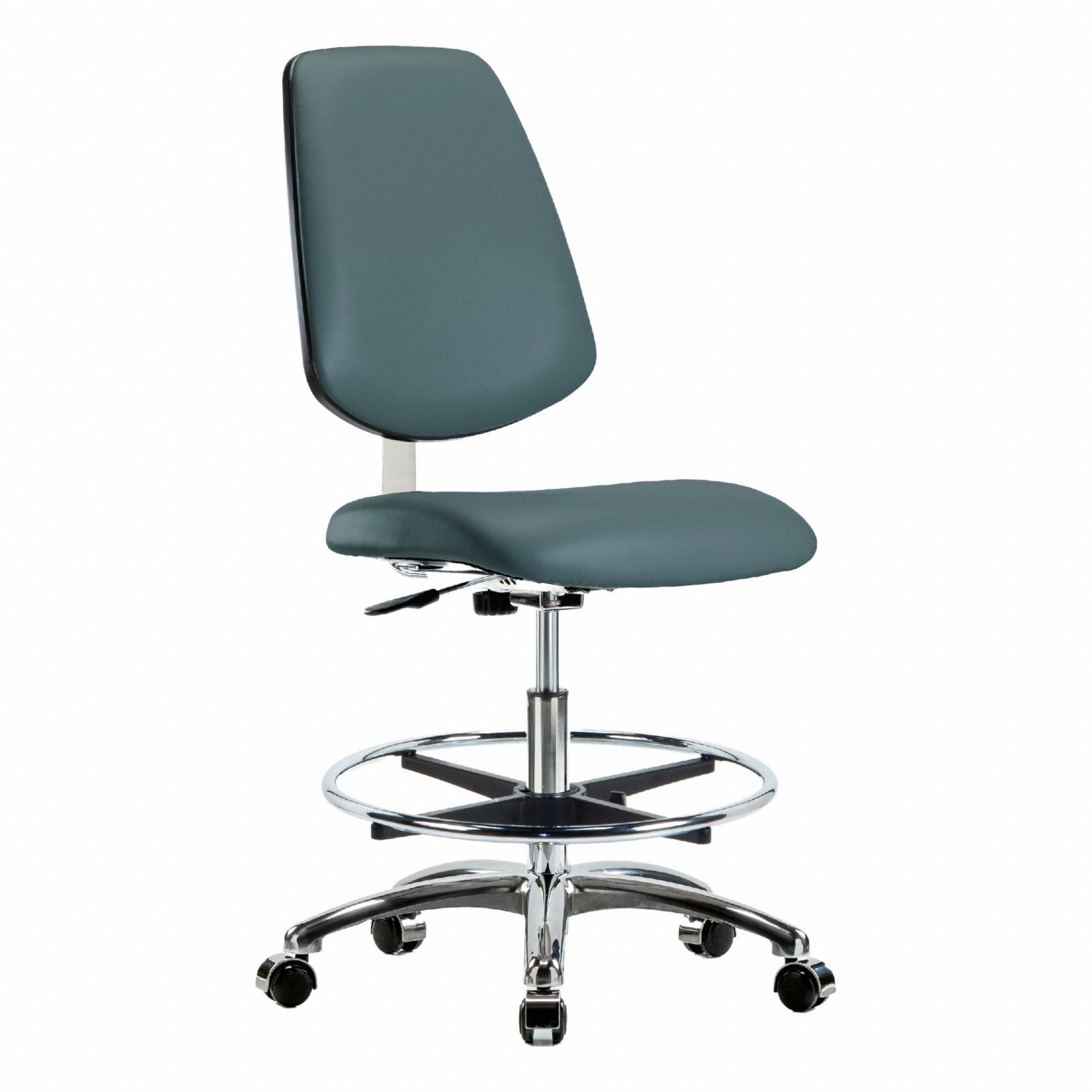 Cleanroom Task Chair: Vinyl, Armless, Ht Range 21 1/2 in to 29 in, 18 1/2 in Seat Wd, 17 in Seat Dp