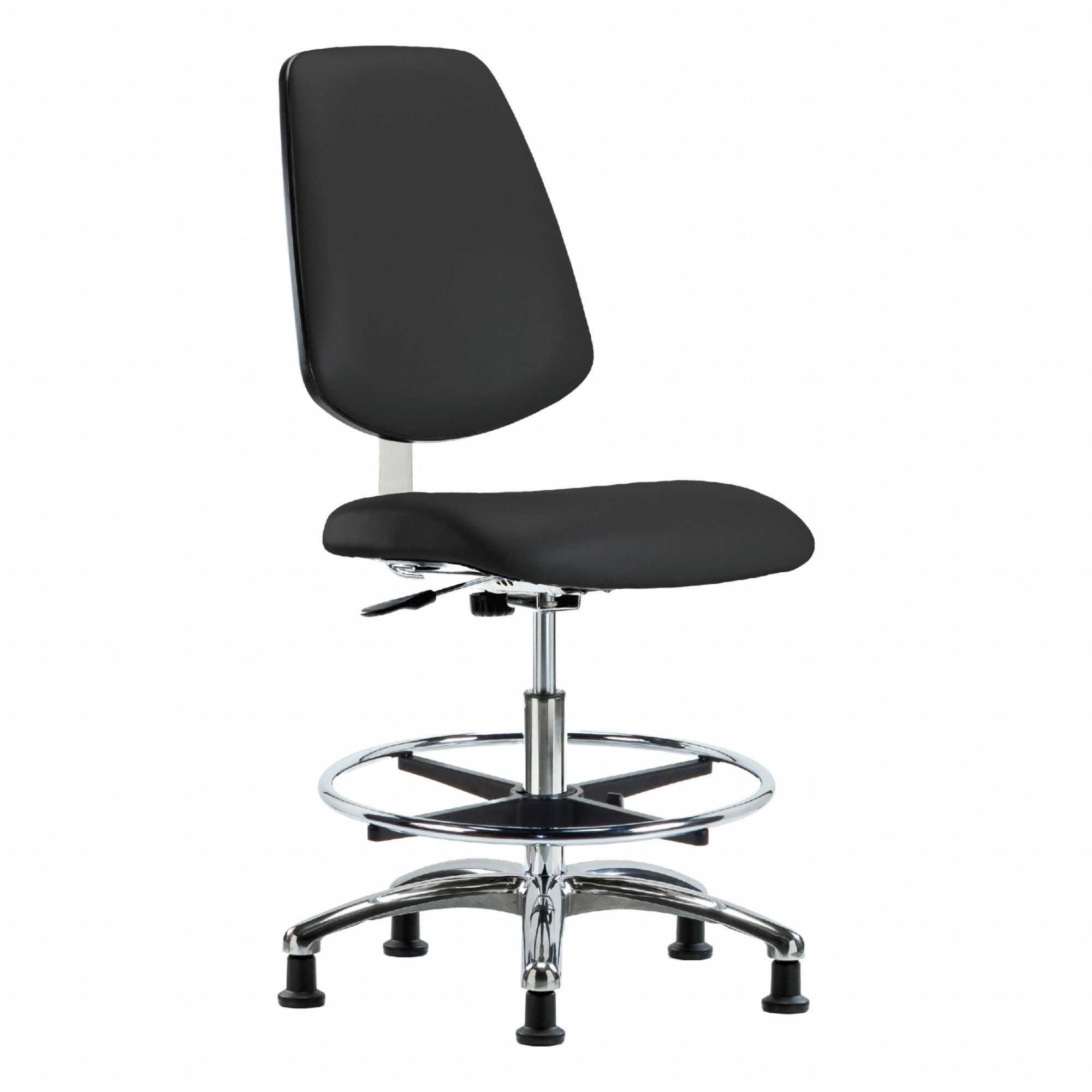 Cleanroom Task Chair: Vinyl, Armless, Ht Range 21 1/2 in to 29 in, 18 1/2 in Seat Wd, 17 in Seat Dp