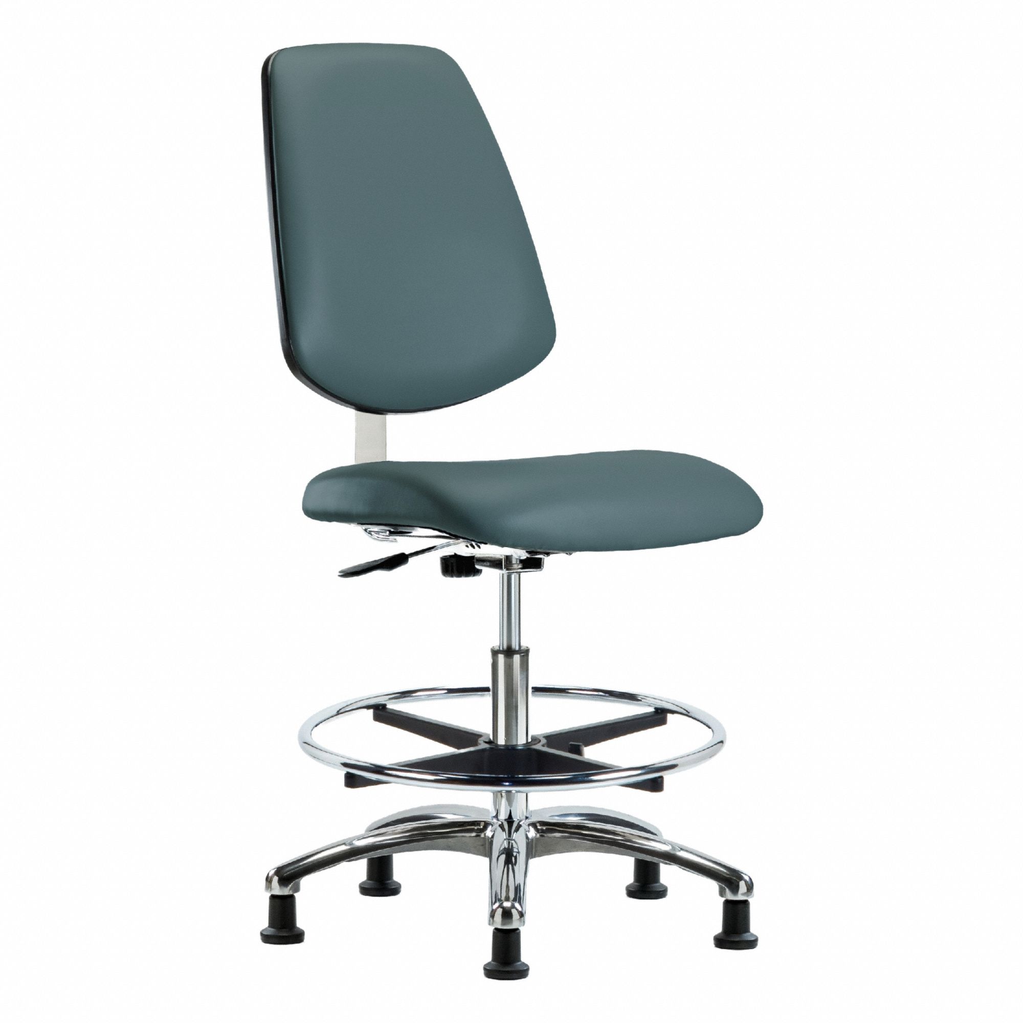 Cleanroom Task Chair: Vinyl, Armless, Ht Range 21 1/2 in to 29 in, 18 1/2 in Seat Wd, 17 in Seat Dp