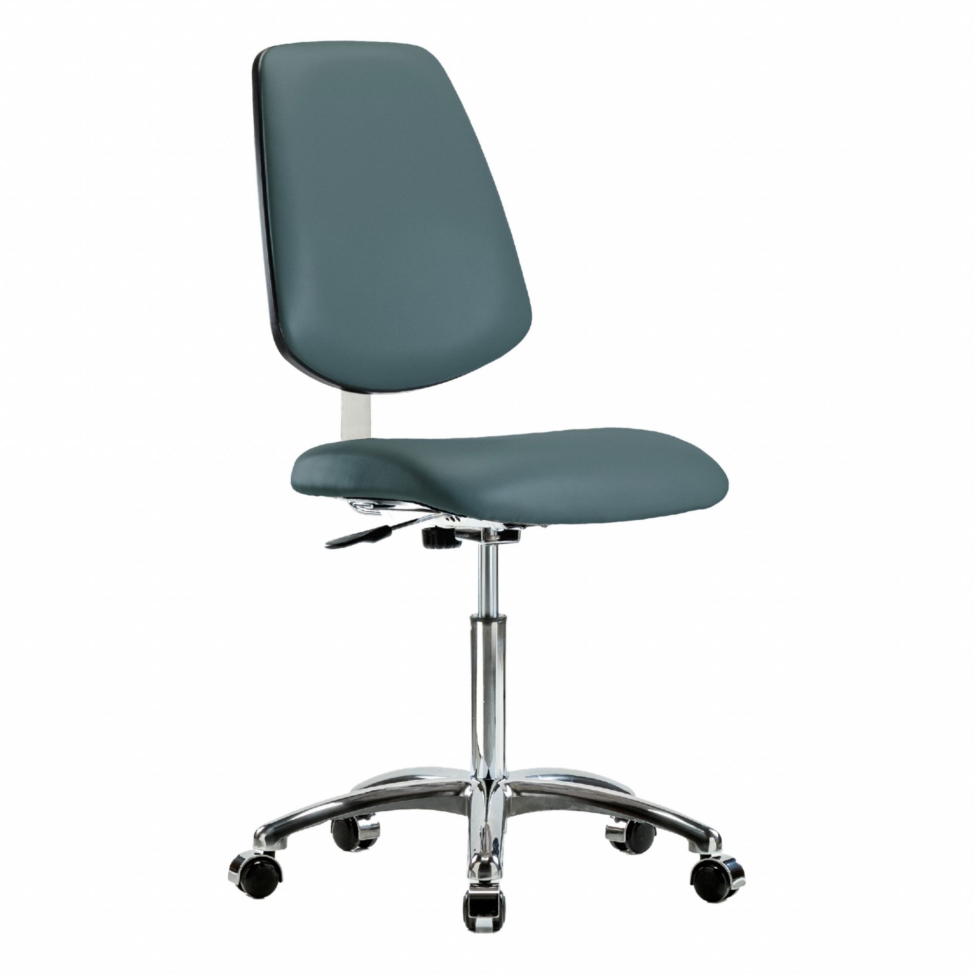 Cleanroom Task Chair: Vinyl, Armless, Ht Range 21 1/2 in to 29 in, 18 1/2 in Seat Wd, 17 in Seat Dp