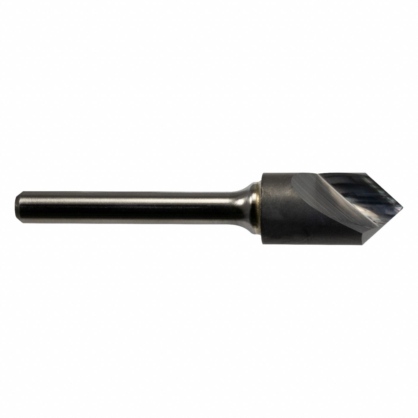 Single Flute Carbide Countersink: 1 in Body Dia., 1/2 in Shank Dia., 2 3/4 in Overall Lg