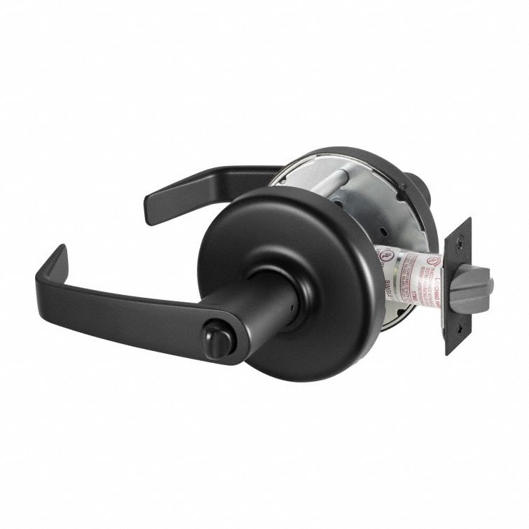 Door Lockset: Office Lever Locksets, Black, ADA Compliant, LFIC