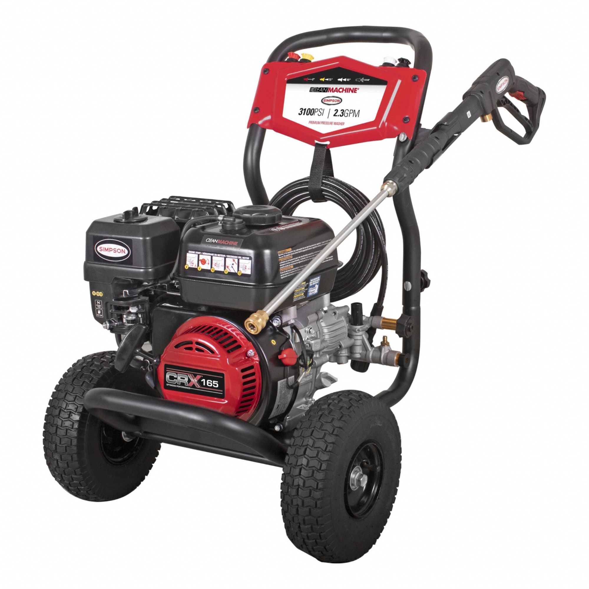Gas-Powered Pressure Washer: Light Duty, Cart, 3, 100 psi, 2.3 gpm, Usable Per Week 10 hr