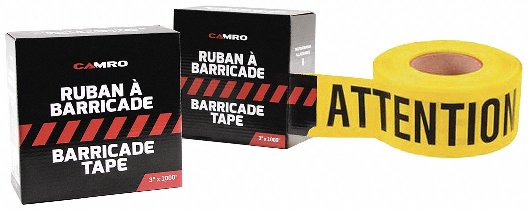 BARRICADE TAPE, ATTENTION, UV RESISTANT, YELLOW, 1000 FT X 3 IN, 2 MIL, LDPE