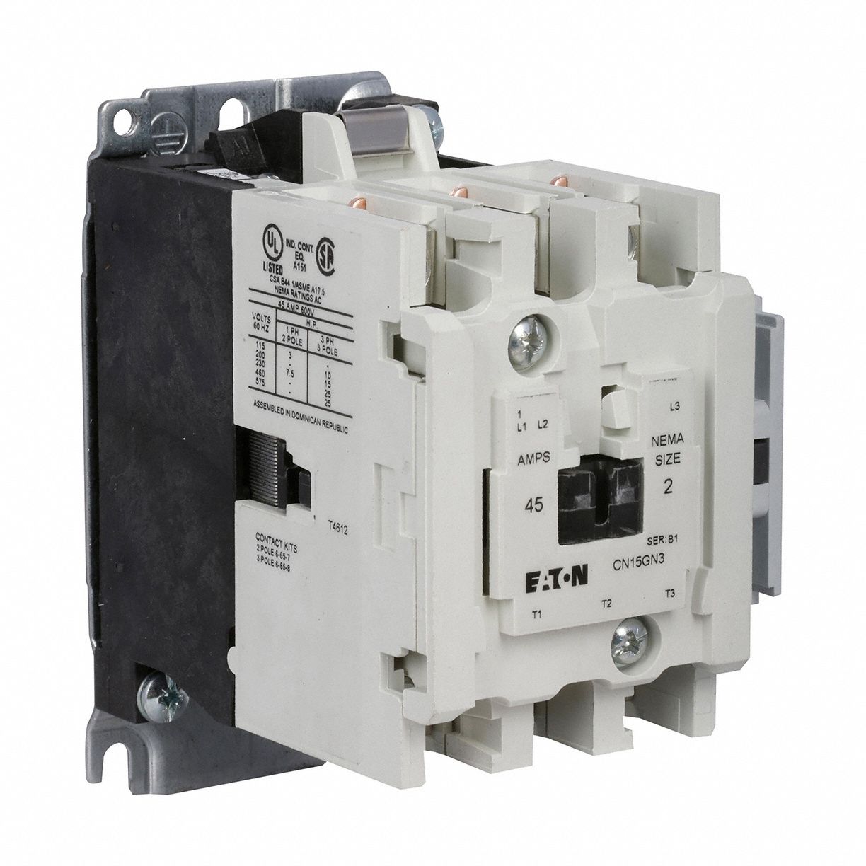 NEMA Magnetic Contactor: Non-Reversing, 3 Poles, NEMA Size 2, 45 A, 24V AC