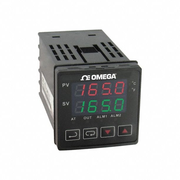 OMEGA DIAL LIMIT CONTROLLER: CN740, 1/16 DIN Size, RTD, 100 to 240V AC, 0°C to 50°C, Digital, 40 A (MPN CN743). Key specifications — Brand: OMEGA; Alarms: (1) Relay; Current: 40 A; Display Type: Digital; Input Voltage: 100 to 240V AC; Output: (1) 14V, 10 to -20% (max 40mA) Relay; Product Type: DIN Temperature Controller; Sensor Type: RTD.